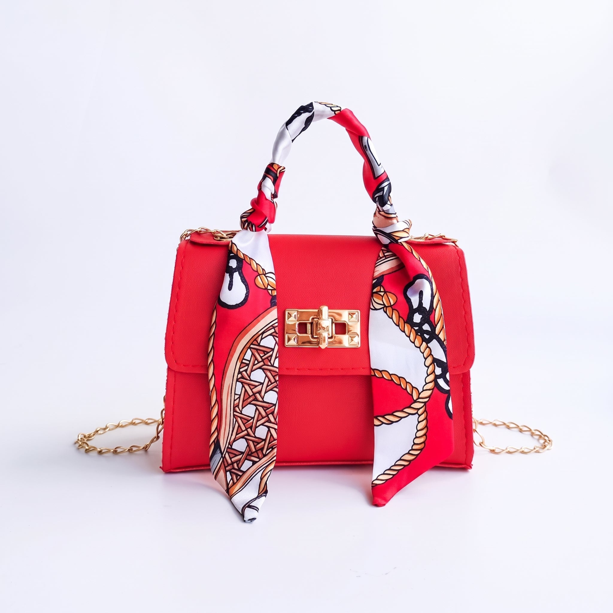 Sophie – Women's Mini Scarf Handle Chain Strap Handbag - Cross Body Bags - Red - Taylor & Bennett