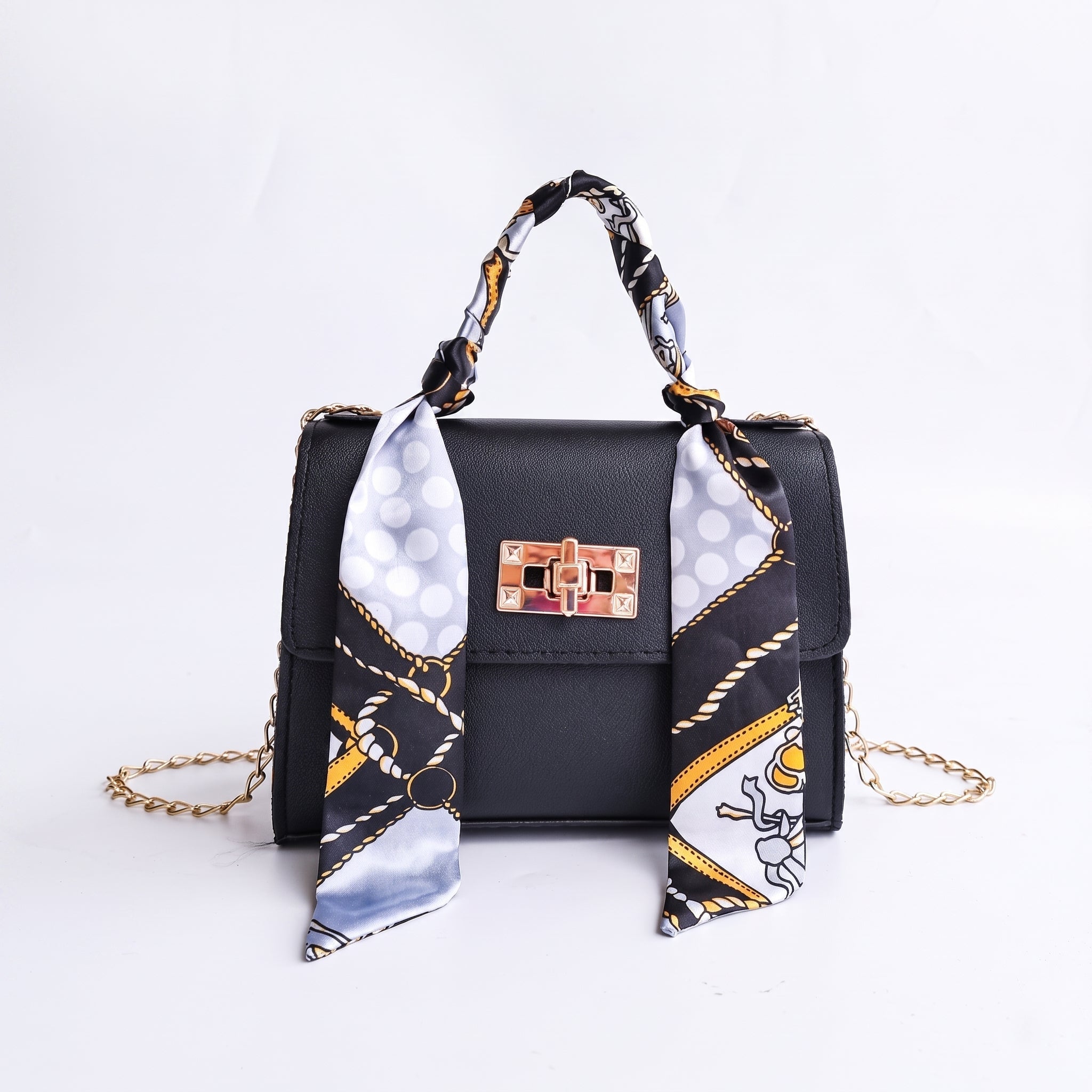 Sophie – Women's Mini Scarf Handle Chain Strap Handbag - Cross Body Bags - Black - Taylor & Bennett