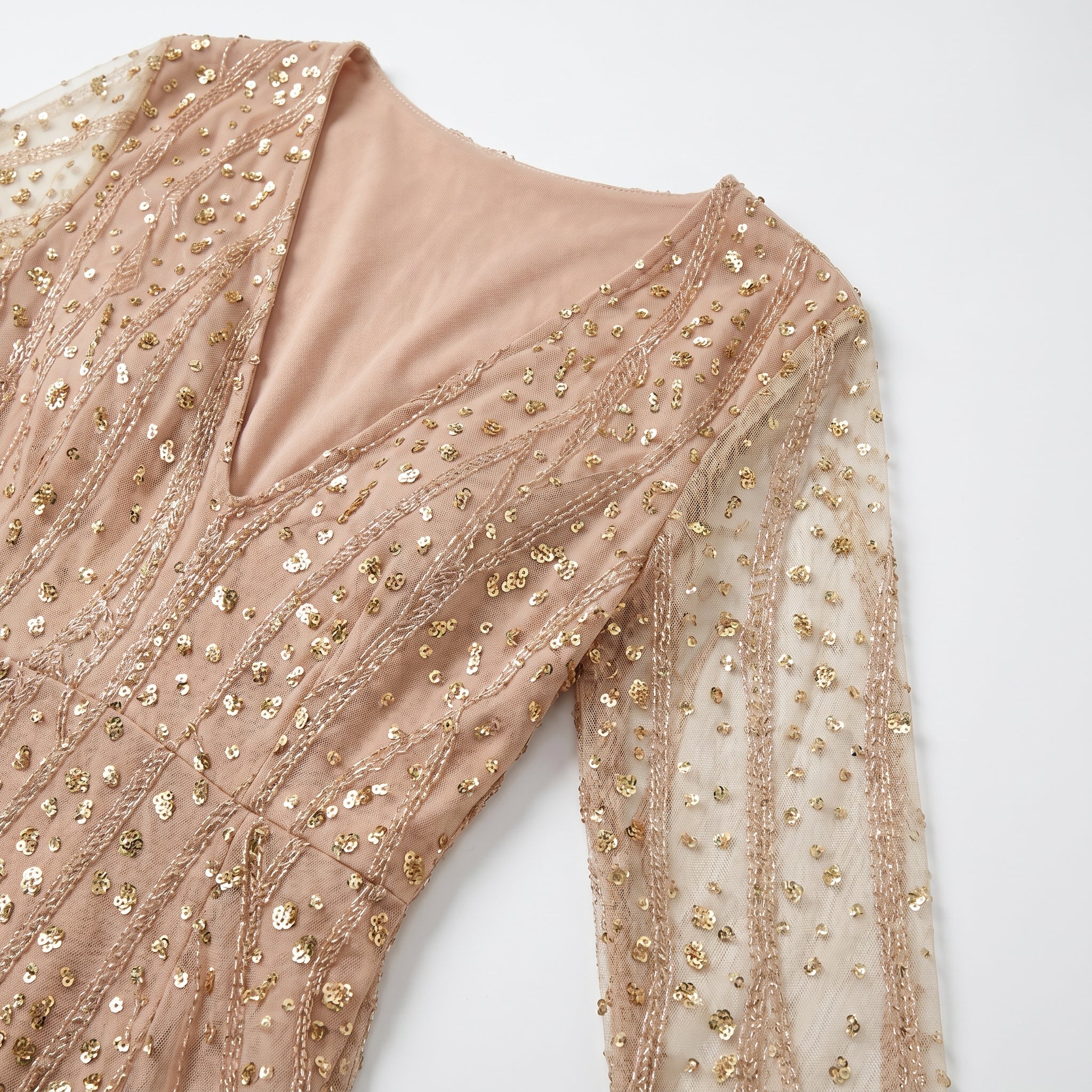 Sophie - Women's Party Sequin Mini Dress with Sheer Sleeves - Mini Dress - Pink - Taylor & Bennett
