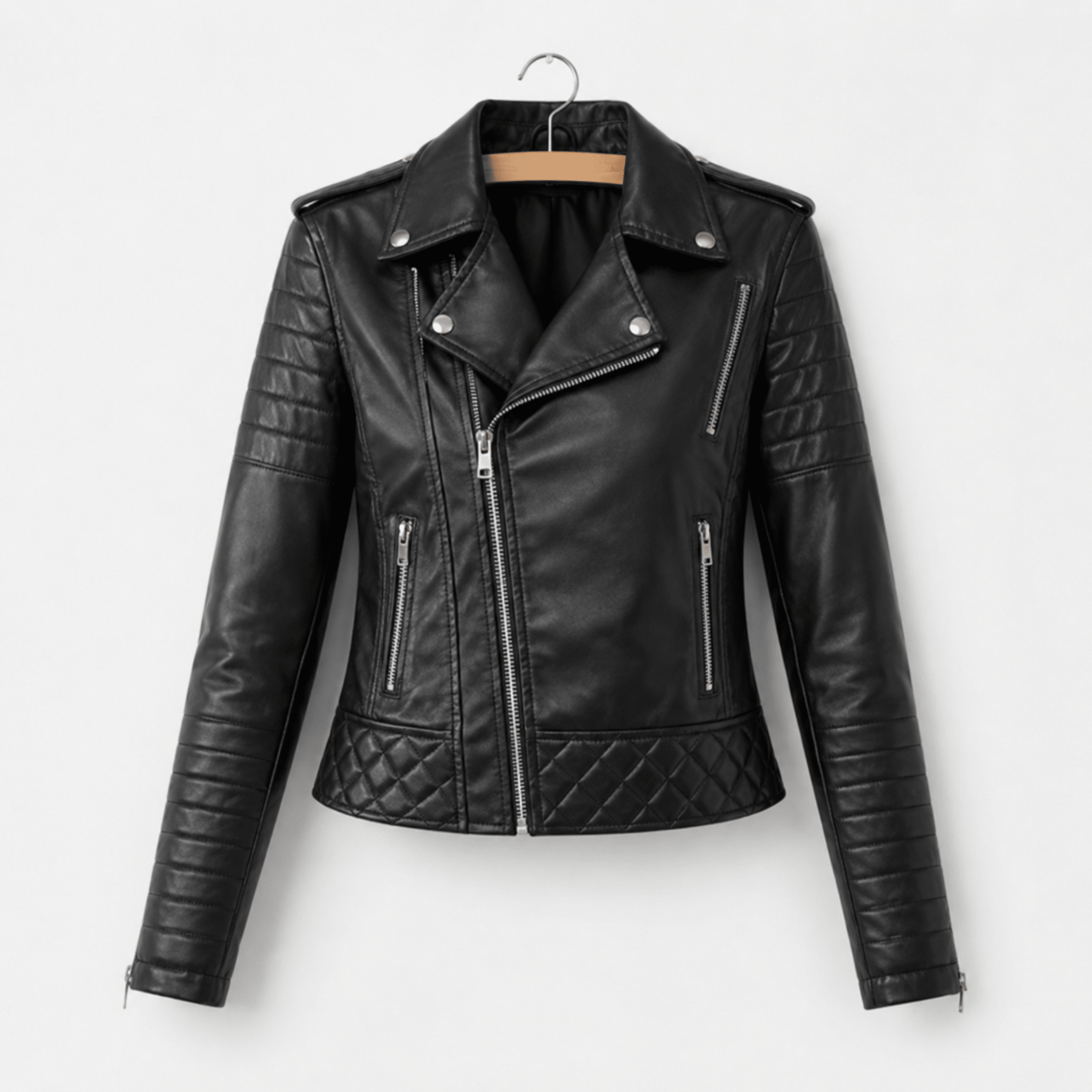 Sophie - Women's Quilted Biker Jacket with Zip Pockets - Motorcycle Outerwear - Black - Taylor & Bennett