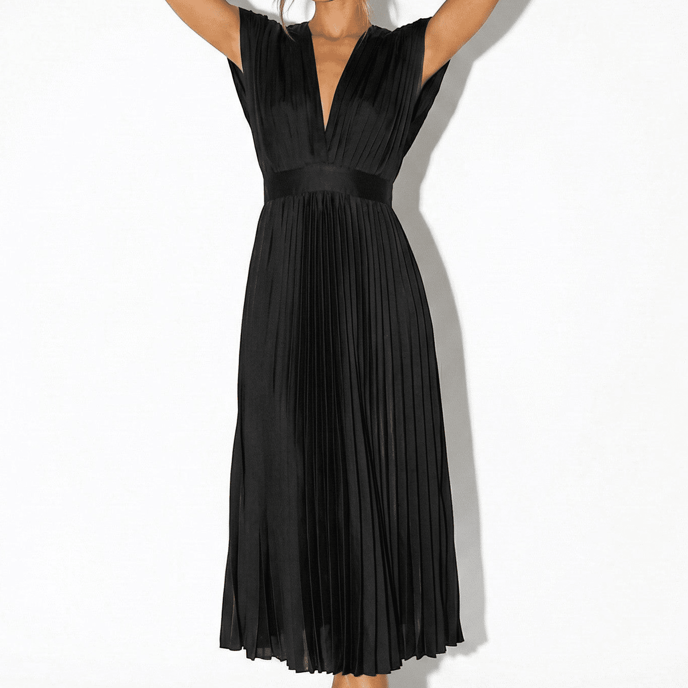 Stella - Women's Flowing Pleated Maxi Dress - Dress - Black - Taylor & Bennett