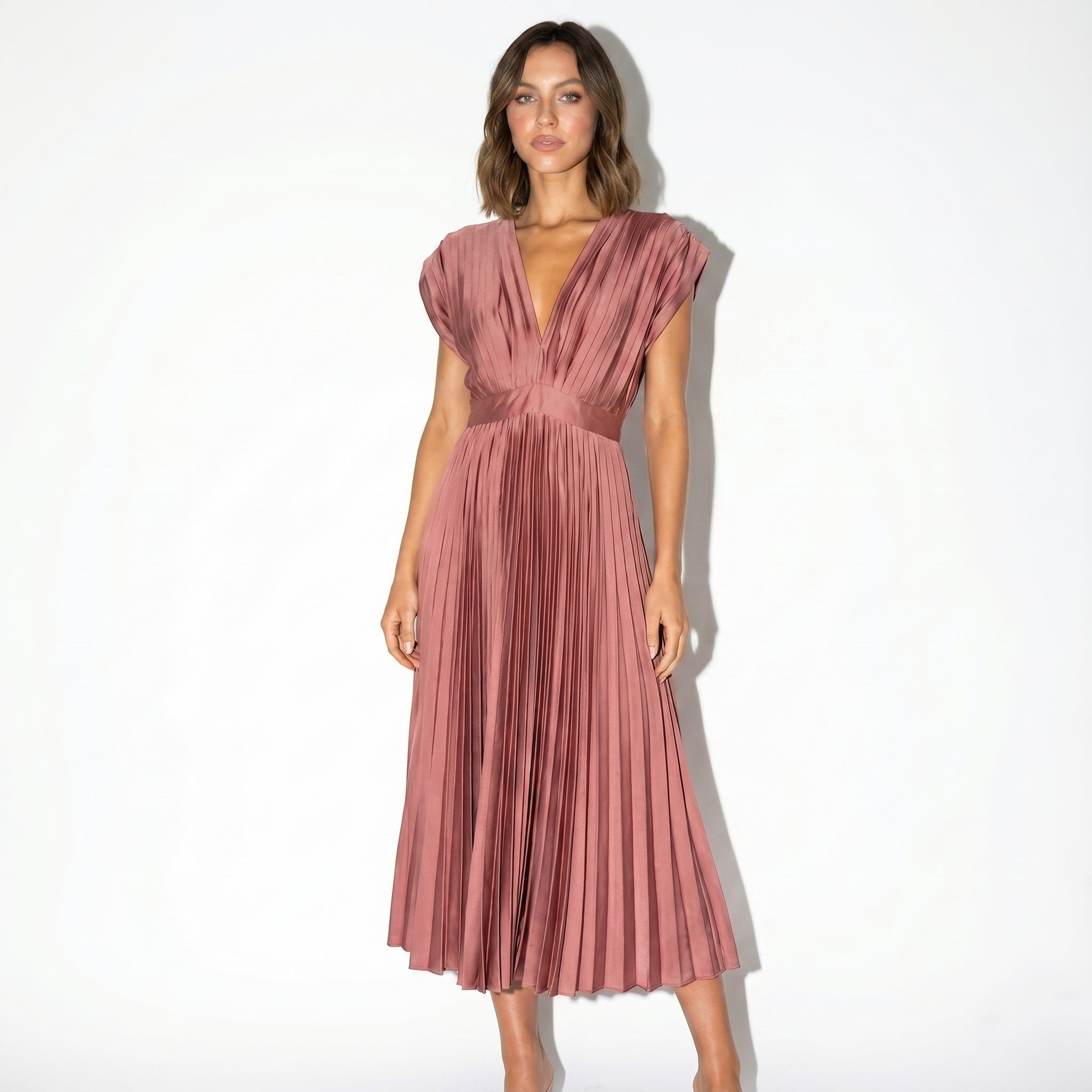 Stella - Women's Pleated Maxi Dress - Dress - Red - Taylor & Bennett