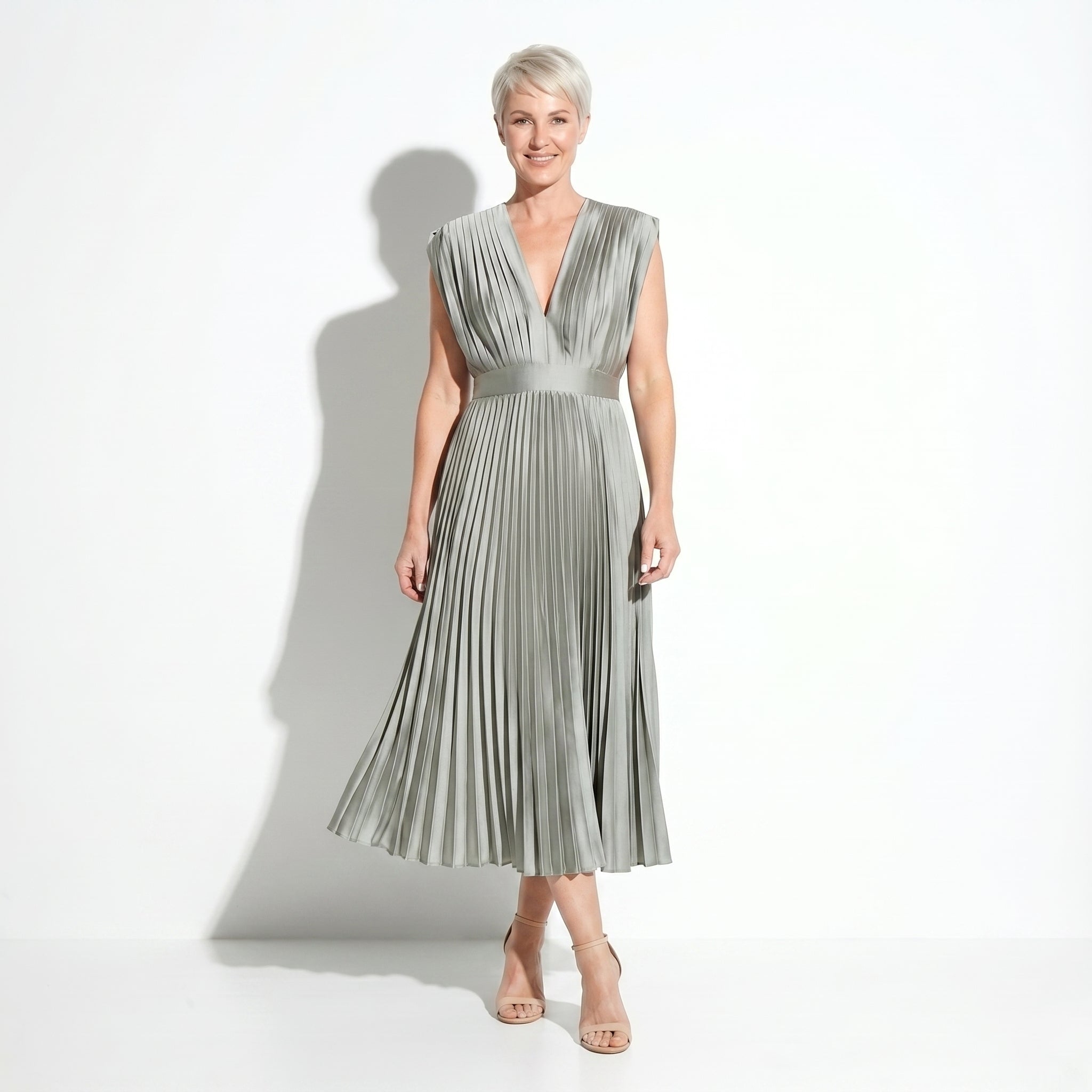 Stella - Women's Pleated Maxi Dress - Dress - Grey - Taylor & Bennett