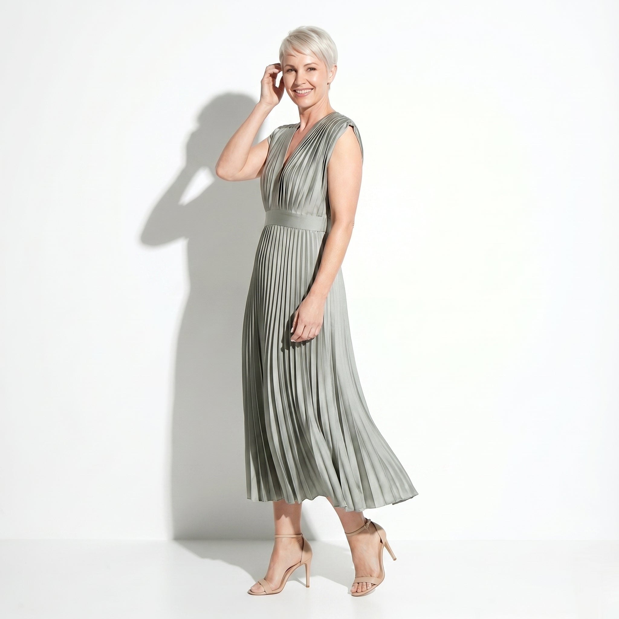 Stella - Women's Pleated Maxi Dress - Dress - Grey - Taylor & Bennett