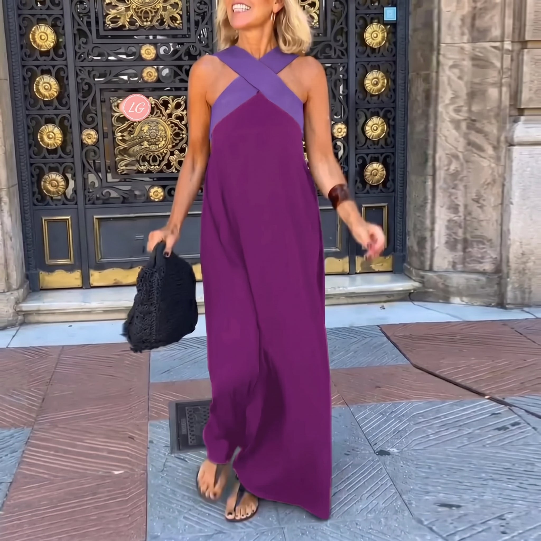 Stella - Women's Summer Crossover Halter Neck Maxi Dress - Maxi Dress - Purple - Taylor & Bennett
