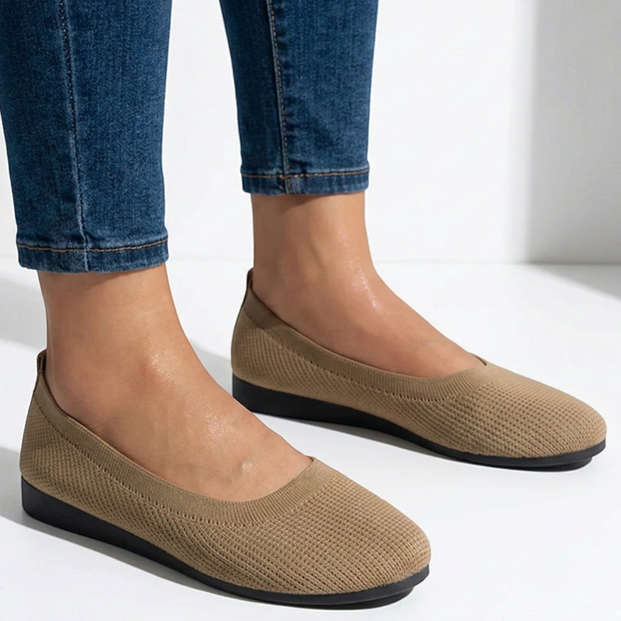 Tessa - Women's Breathable Mesh Ballet Flats - Shoes - Khaki - Taylor & Bennett