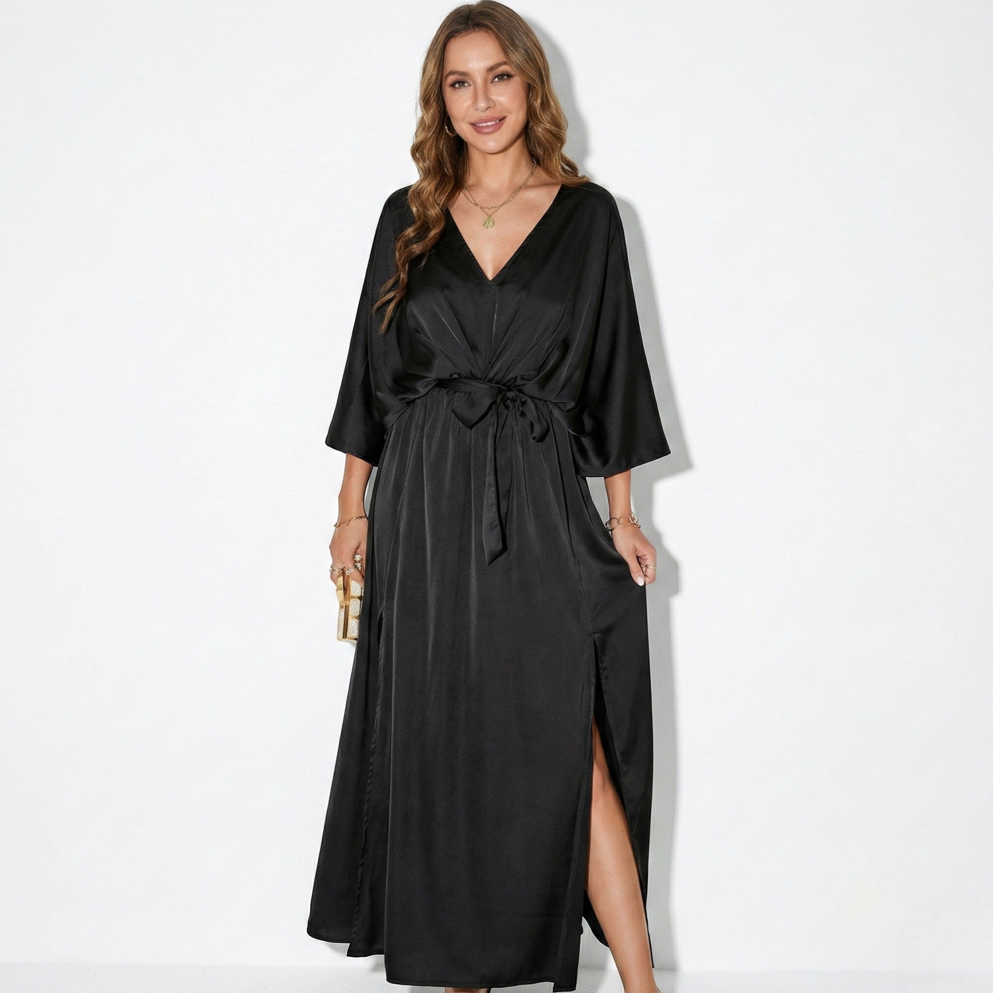 Thea - Women's V - Neck Batwing Sleeve Maxi Dress - Dress - Black - Taylor & Bennett