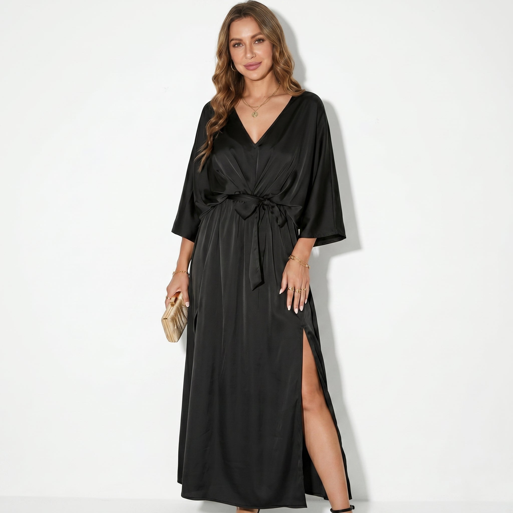 Thea - Women's V - Neck Batwing Sleeve Maxi Dress - Dress - Black - Taylor & Bennett