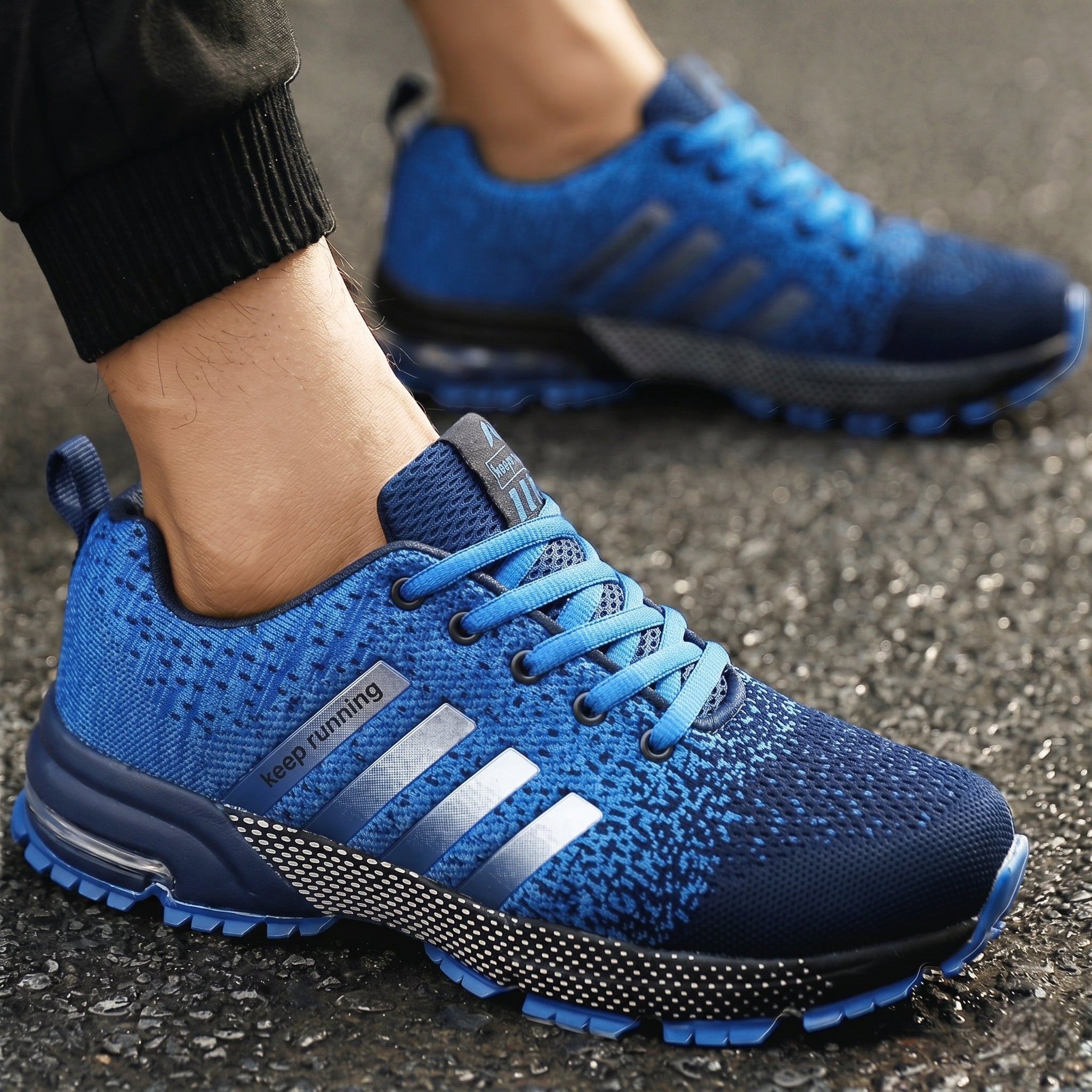 Theo - Men's Orthopaedic Trainers with Striped Detail - Shoes - Blue - Taylor & Bennett