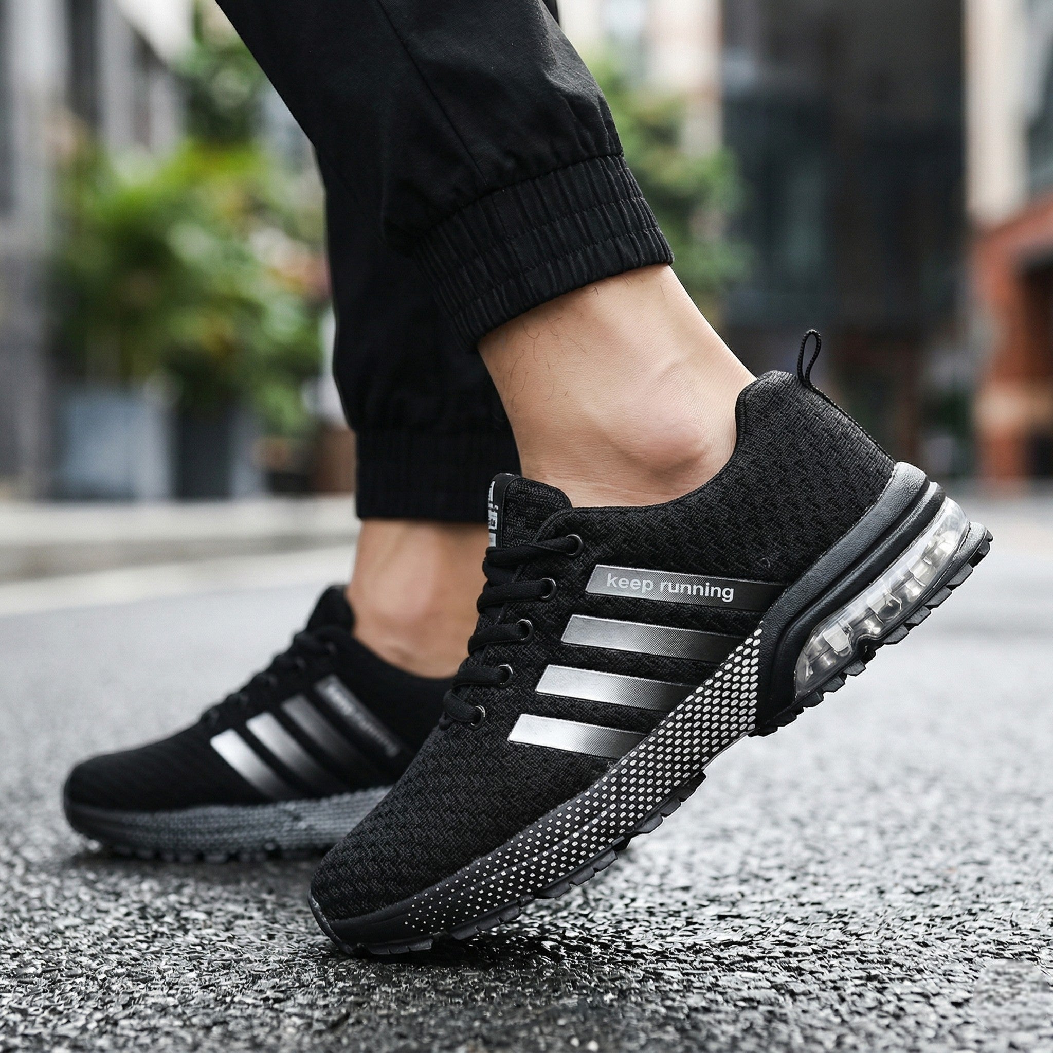 Theo - Men's Orthopaedic Trainers with Striped Detail - Shoes - Black - Taylor & Bennett