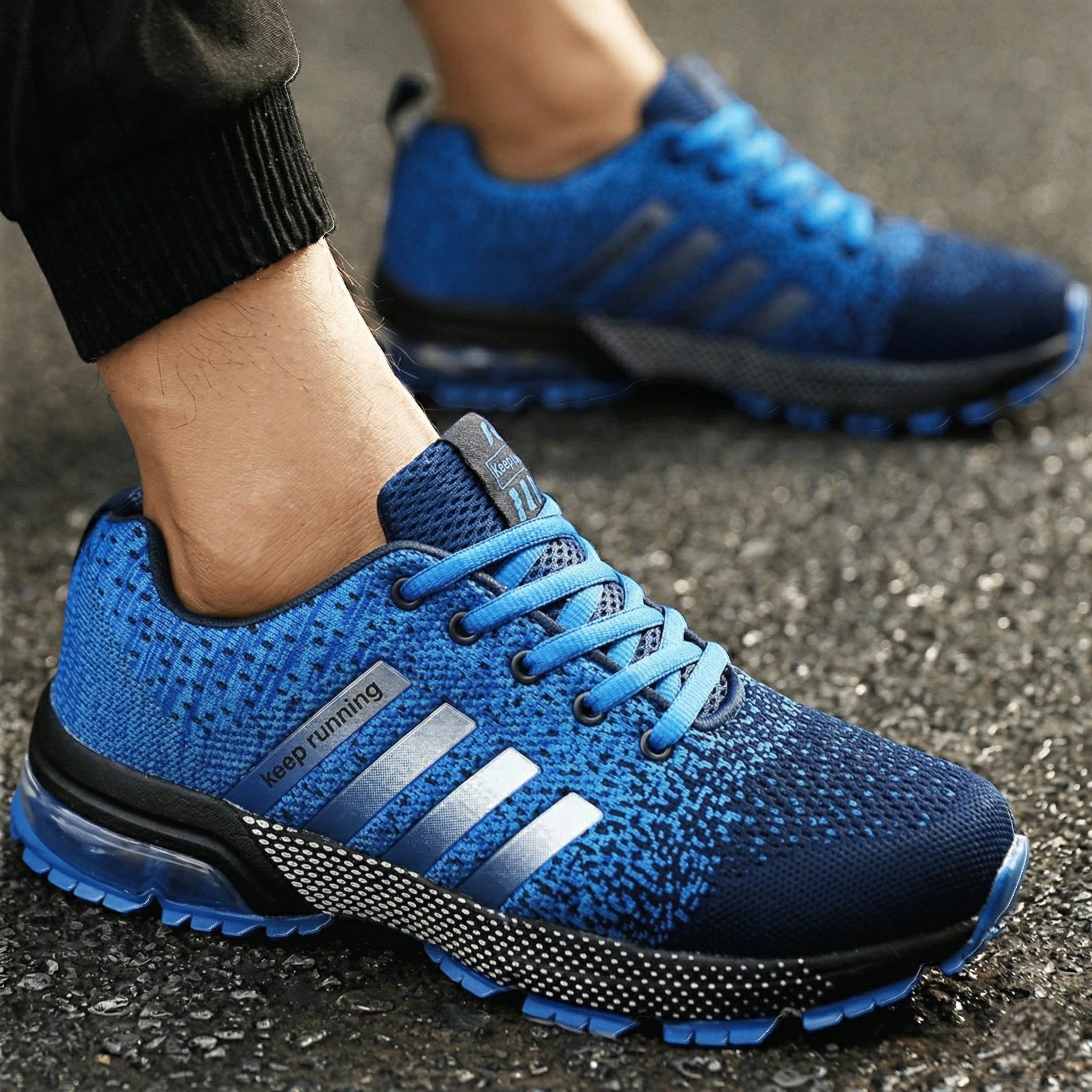 Theo - Men's Orthopaedic Trainers with Striped Detail - Shoes - Blue - Taylor & Bennett