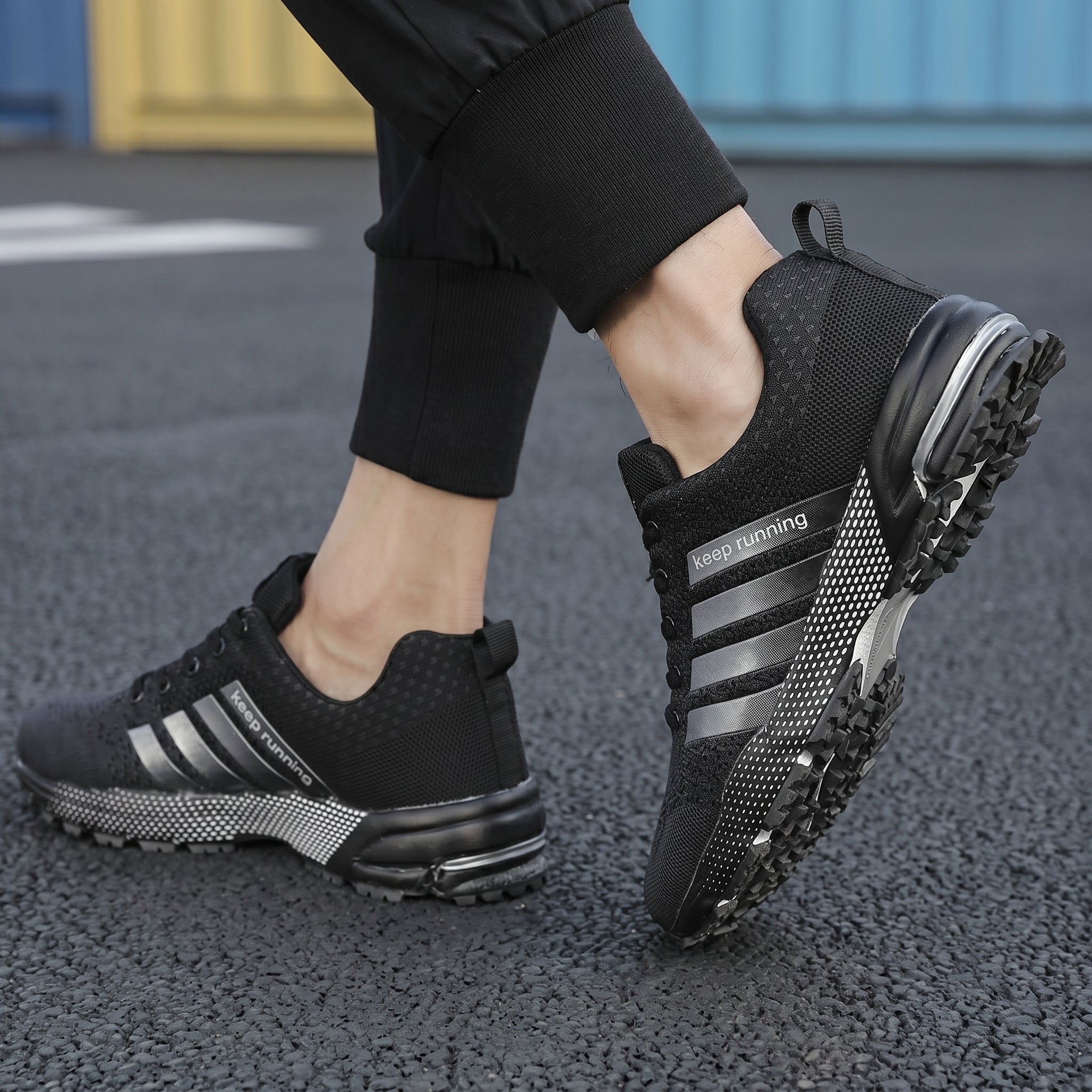 Theo - Men's Orthopaedic Trainers with Striped Detail - Shoes - Black - Taylor & Bennett
