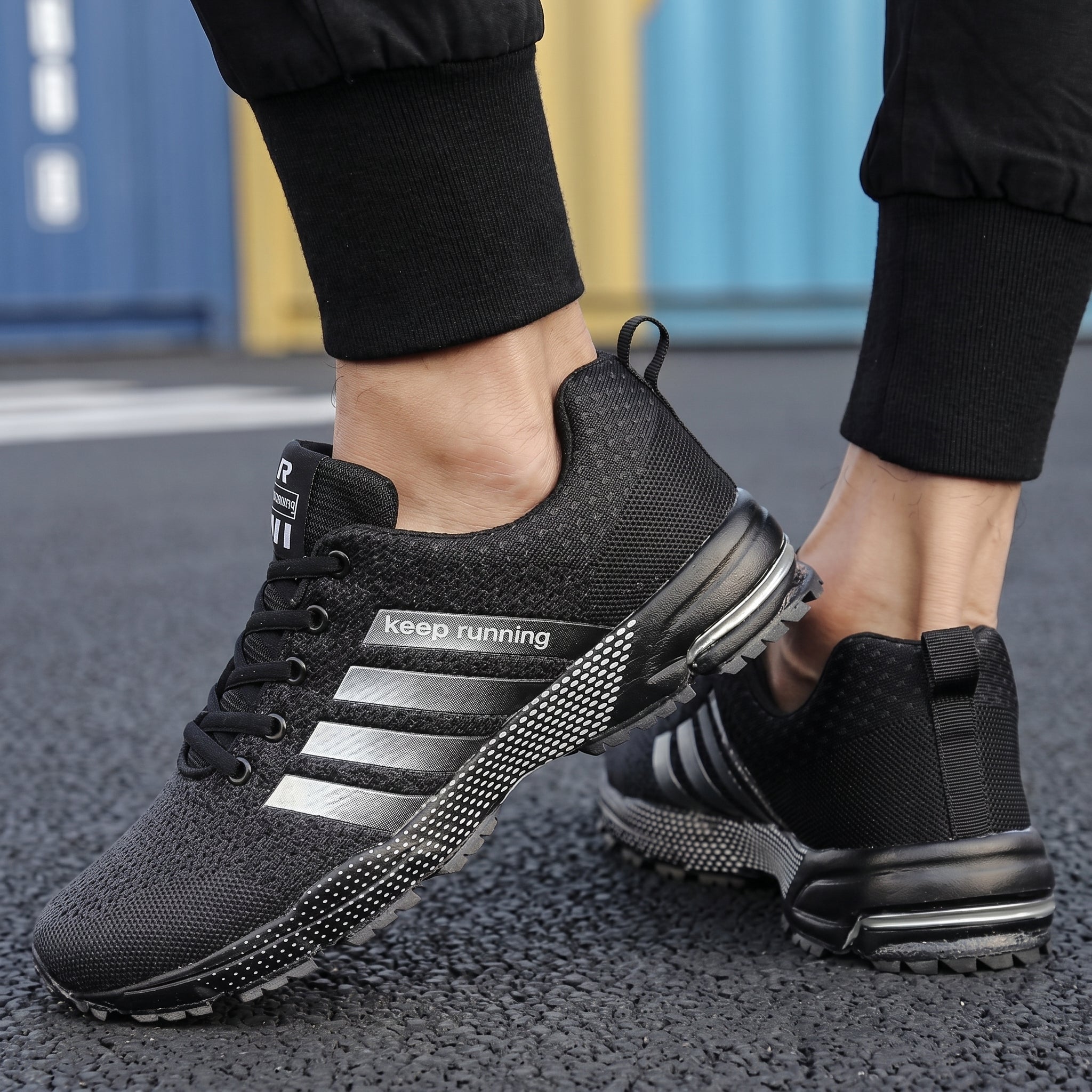 Theo - Men's Orthopaedic Trainers with Striped Detail - Shoes - Black - Taylor & Bennett