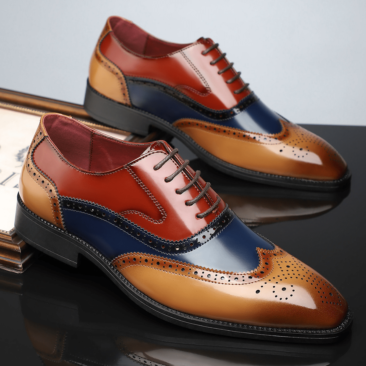 Theodore - Men's Colour Block Brogue Oxford Shoes - Men's Shoes - Brown - Taylor & Bennett