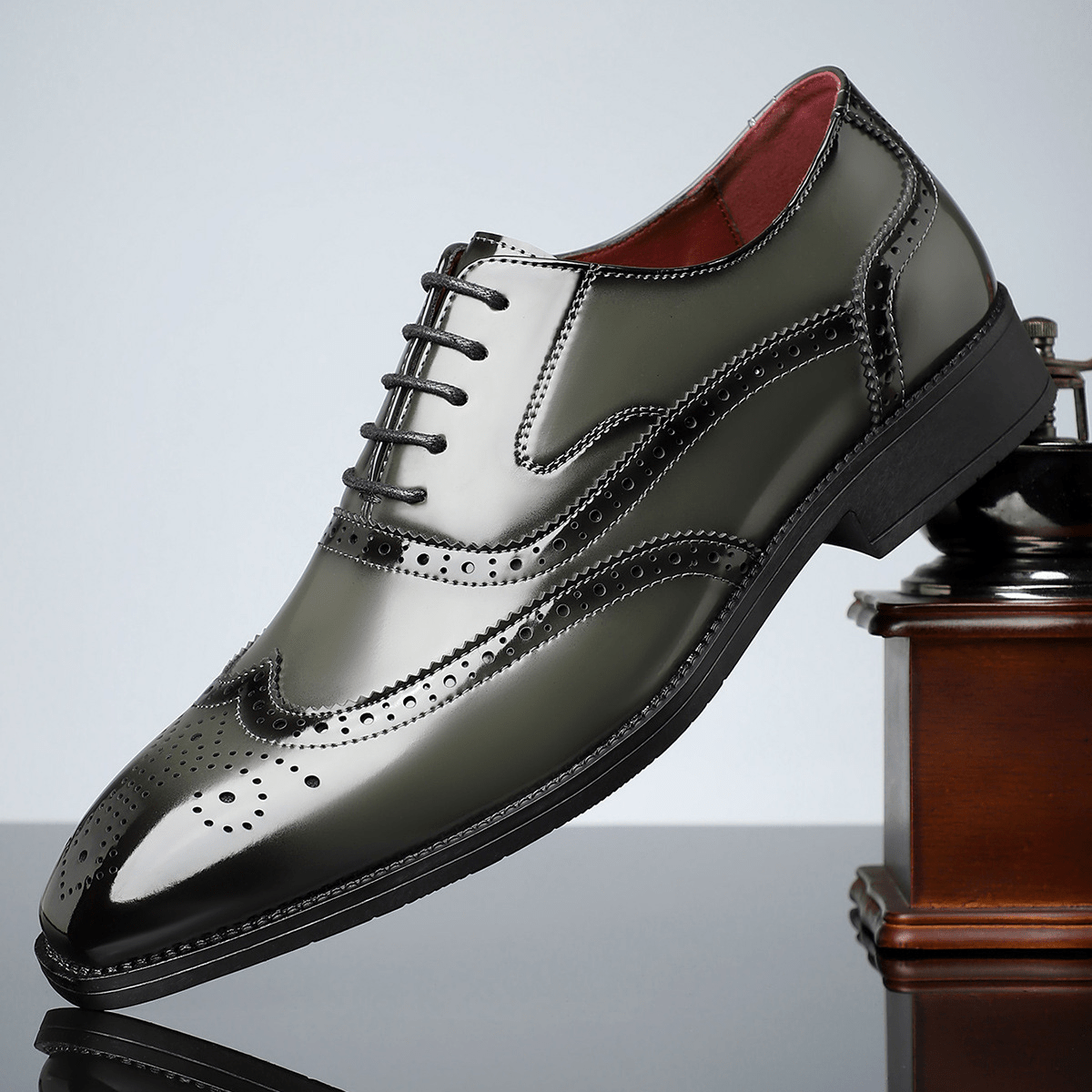 Theodore - Men's Colour Block Brogue Oxford Shoes - Men's Shoes - Olive Green - Taylor & Bennett