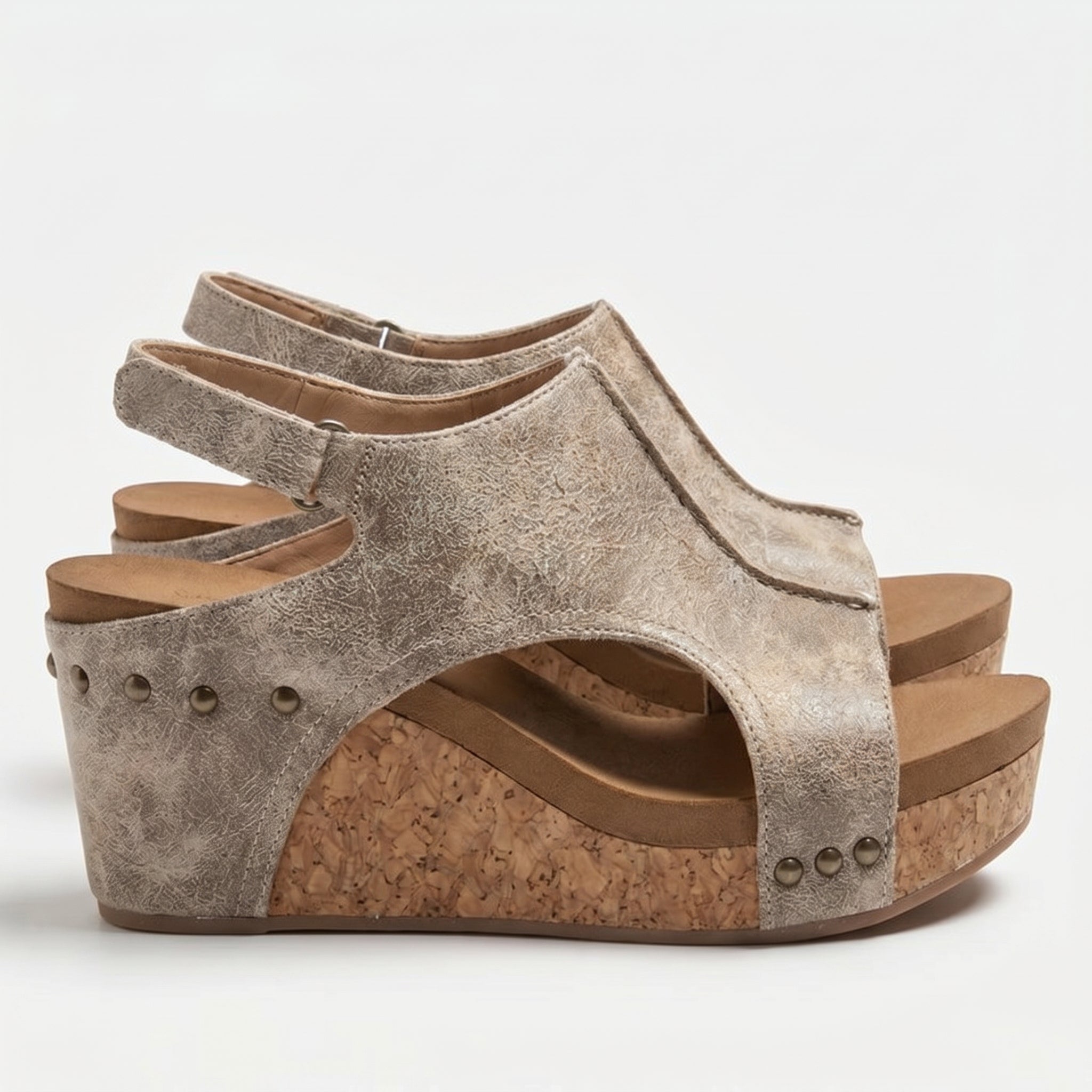 Valery - Women's Open Toe Wedge Sandals - Sandals - Beige - Taylor & Bennett