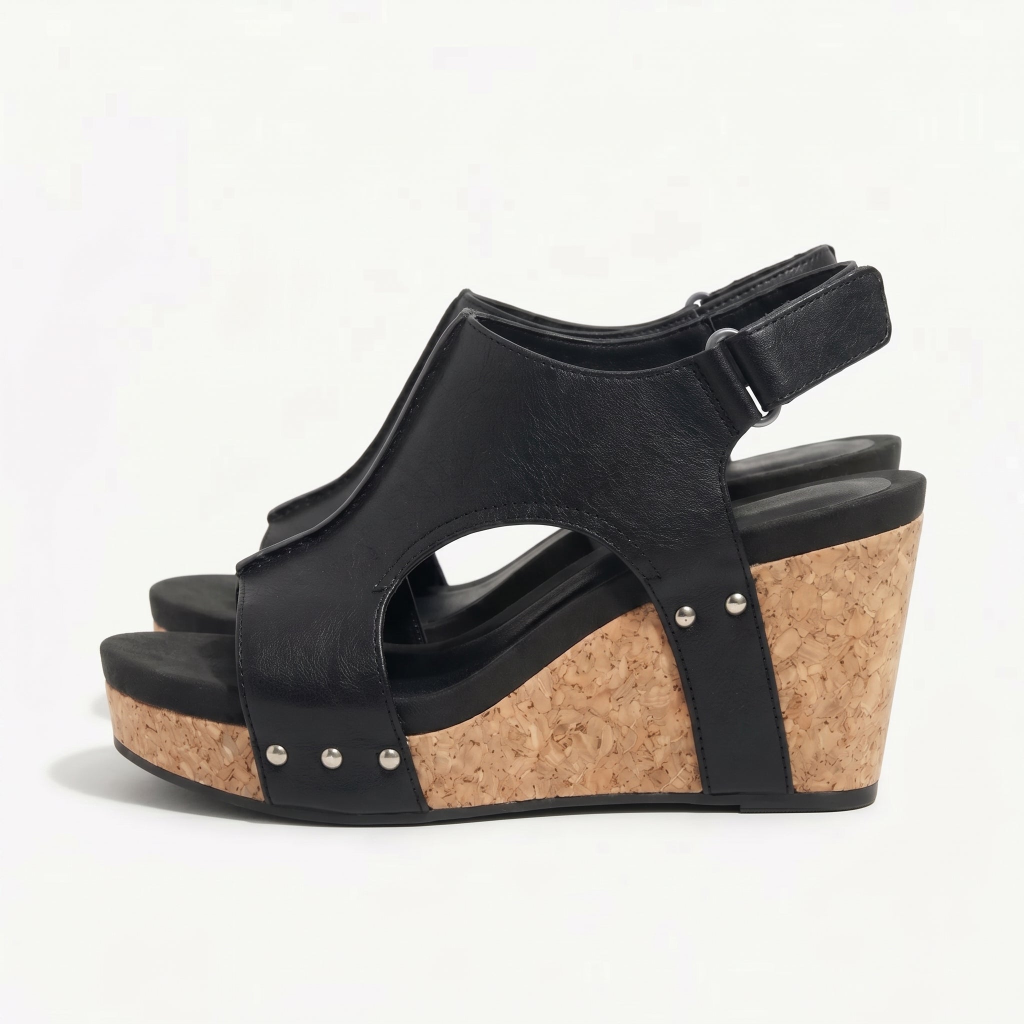 Valery - Women's Open Toe Wedge Sandals - Sandals - Black - Taylor & Bennett