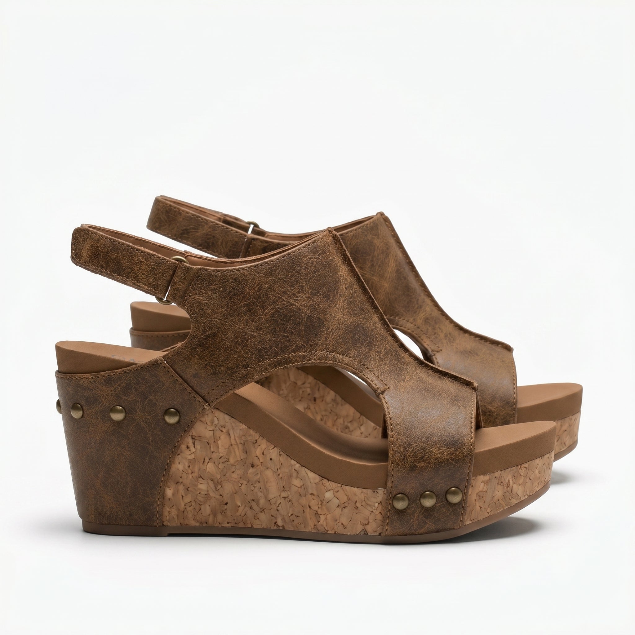 Valery - Women's Open Toe Wedge Sandals - Sandals - Brown - Taylor & Bennett