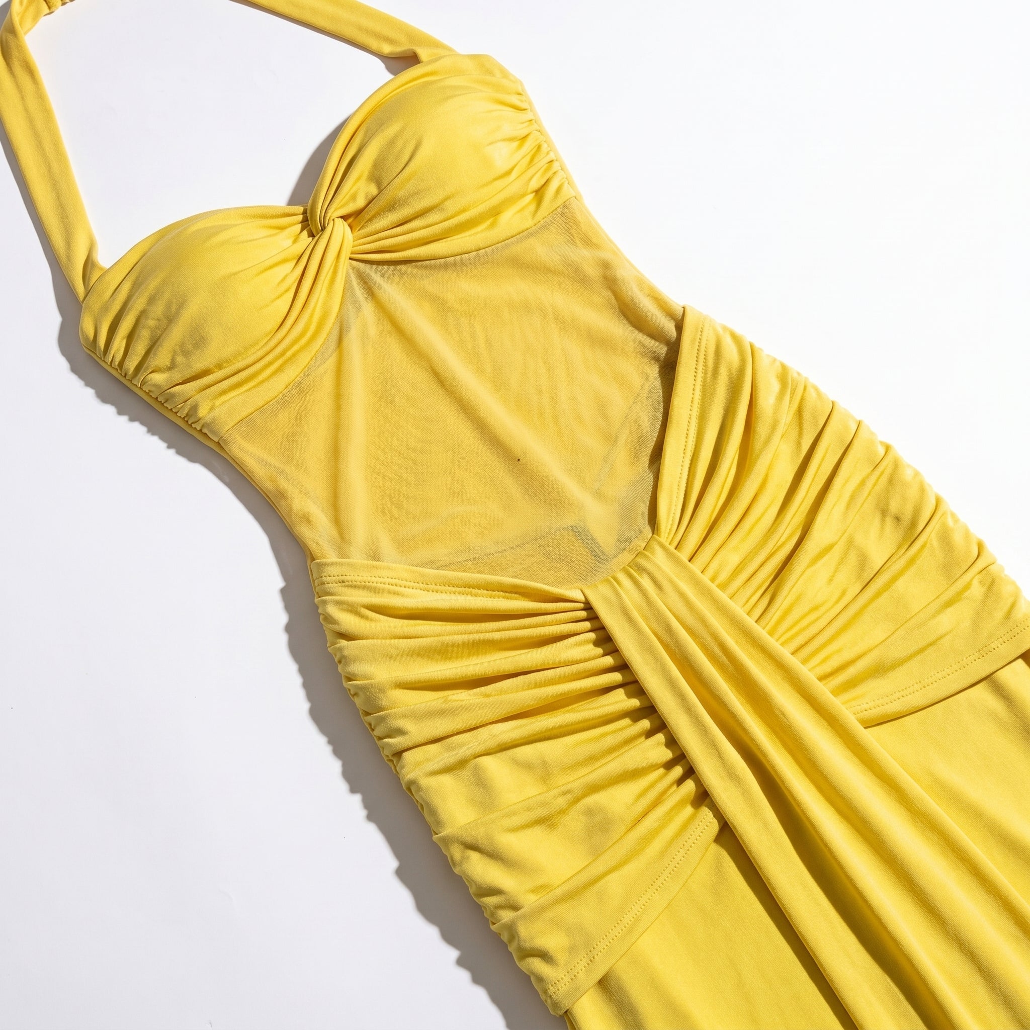Victoria - Women's Summer Party Ruched Halter Maxi Dress - Dresses - Yellow - Taylor & Bennett
