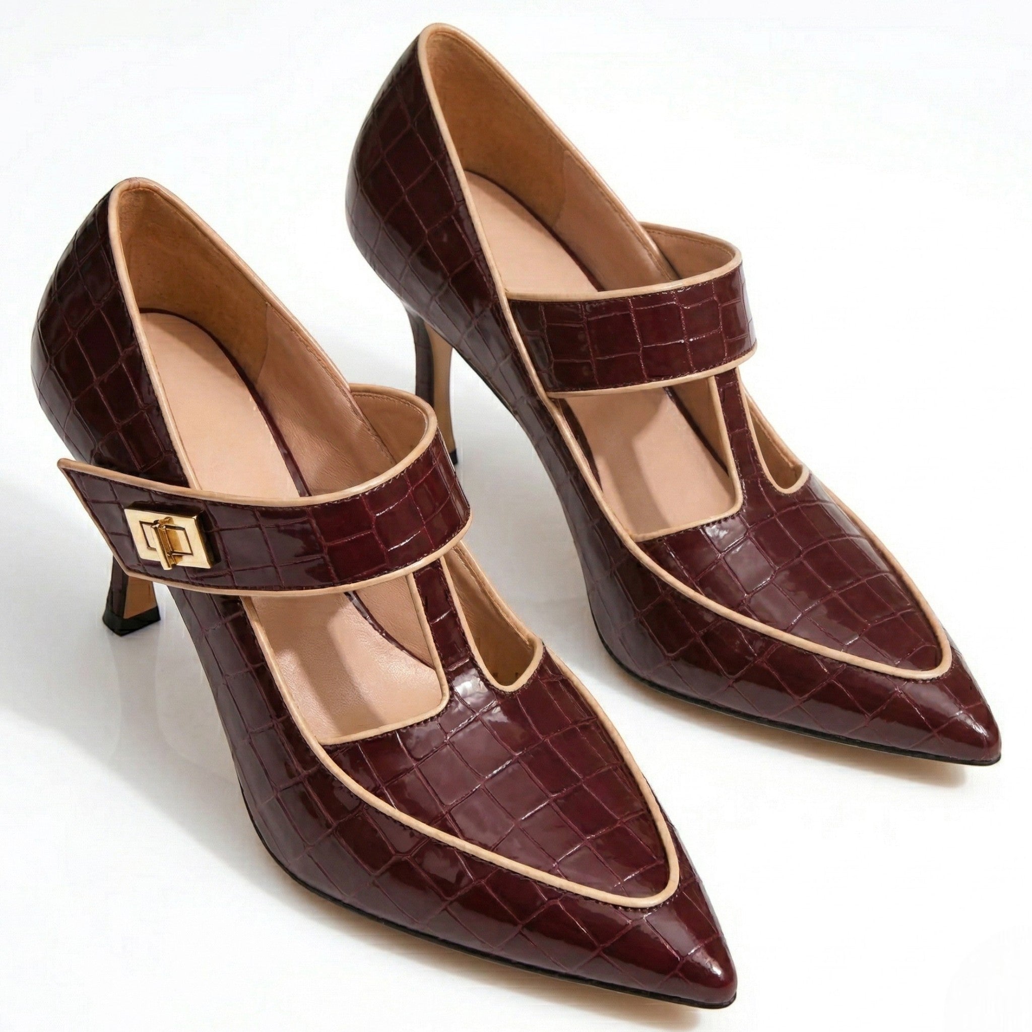 Vivian - Women's Pointed Toe Mary Jane Heels - Sandals & Slides - Burgundy - Taylor & Bennett