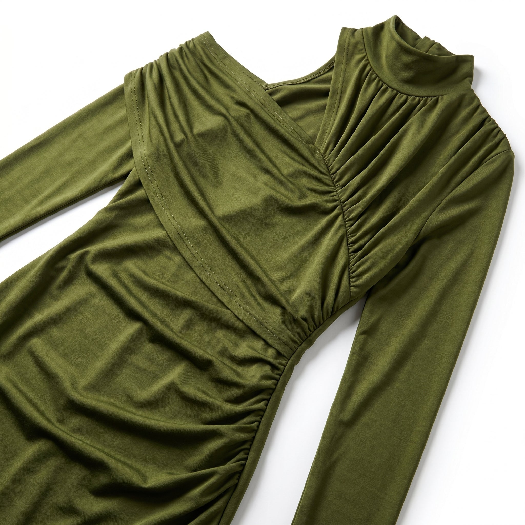 Vivienne - Women's Evening Boycon Turtleneck Midi Dress - Dress - Olive Green - Taylor & Bennett
