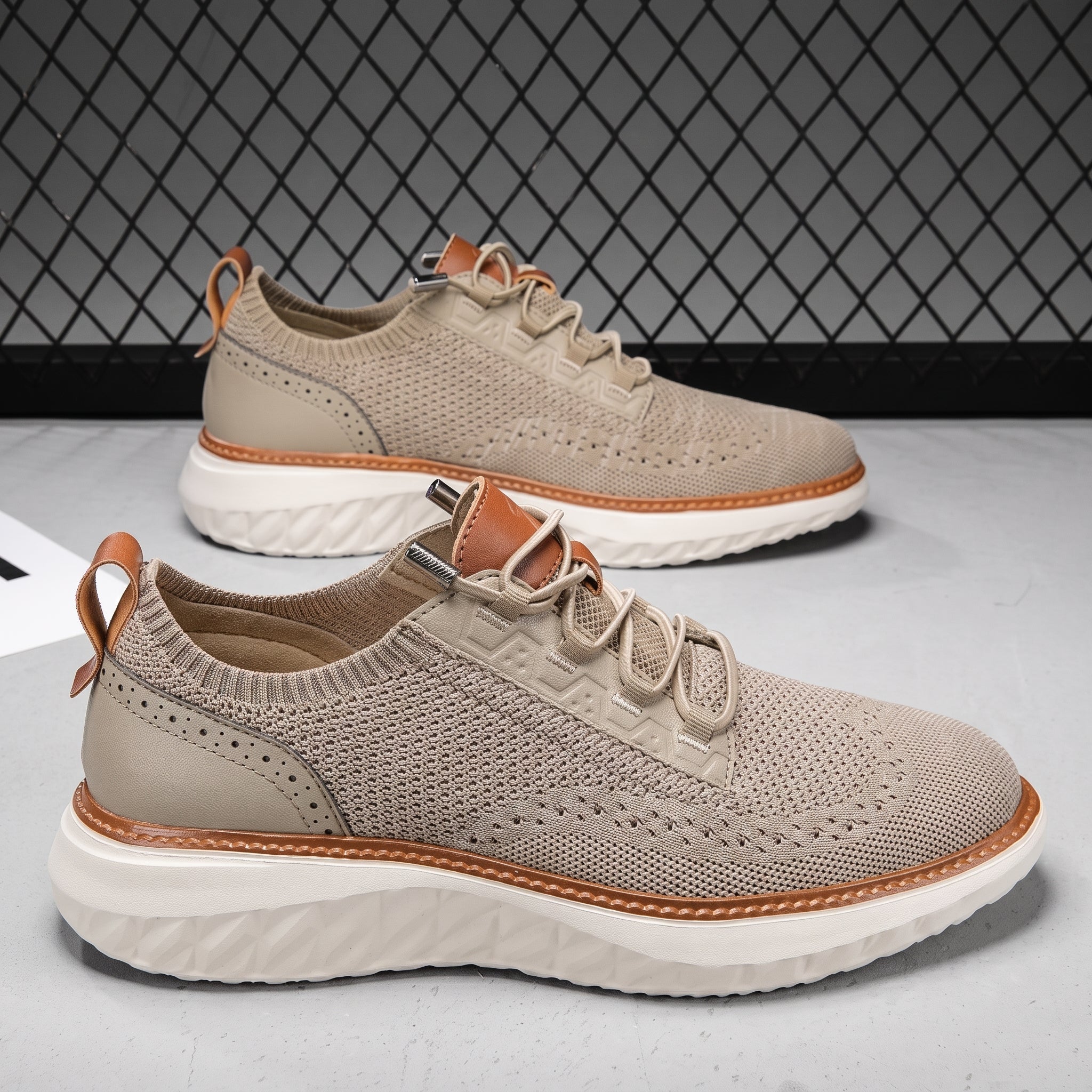 William - Men's Orthopaedic Mesh Cushioned Sole Trainers - Trainers - Beige - Taylor & Bennett