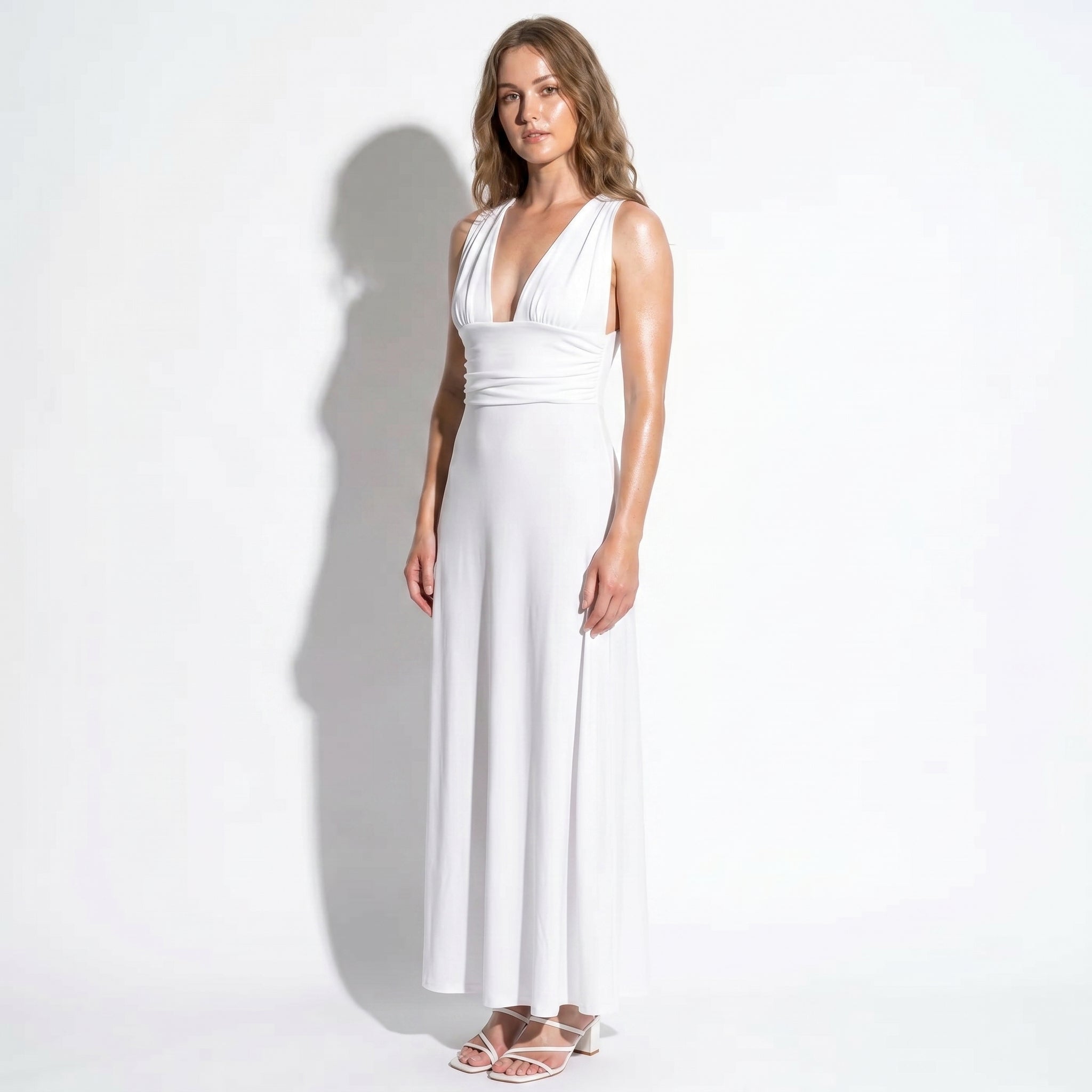 Women's Summer Party Plunge Maxi Dress with High Split - Maxi Dress - White - Taylor & Bennett