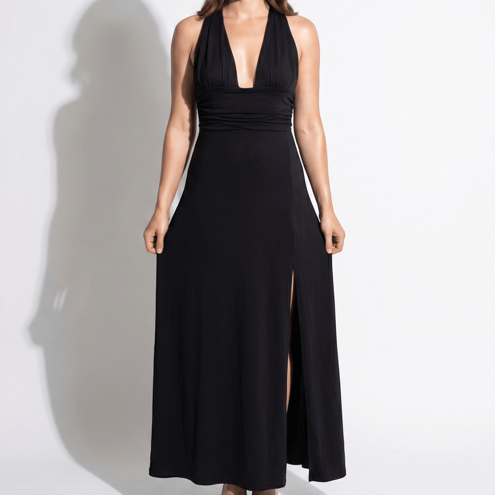Women's Summer Party Plunge Maxi Dress with High Split - Maxi Dress - Black - Taylor & Bennett