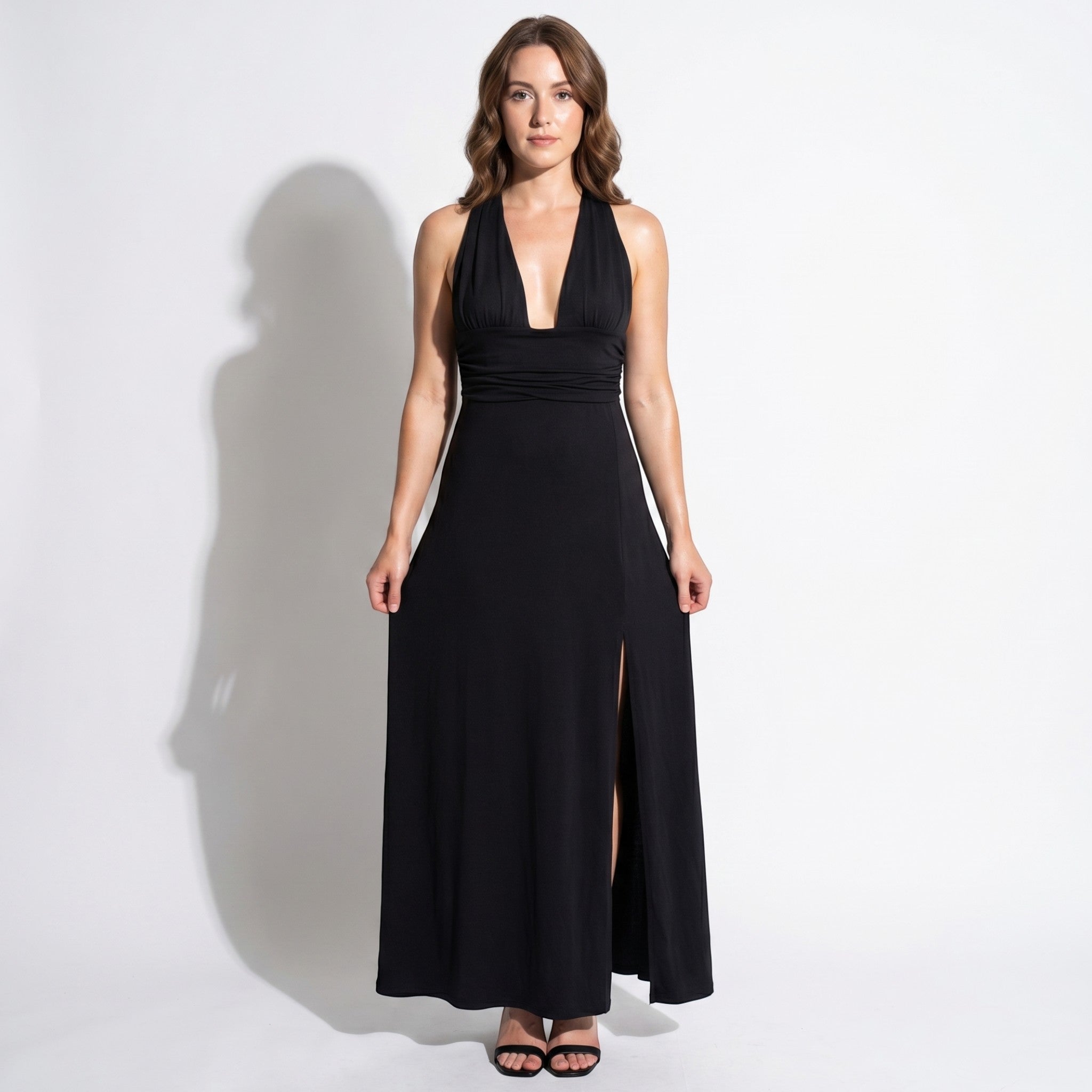 Women's Summer Party Plunge Maxi Dress with High Split - Maxi Dress - Black - Taylor & Bennett