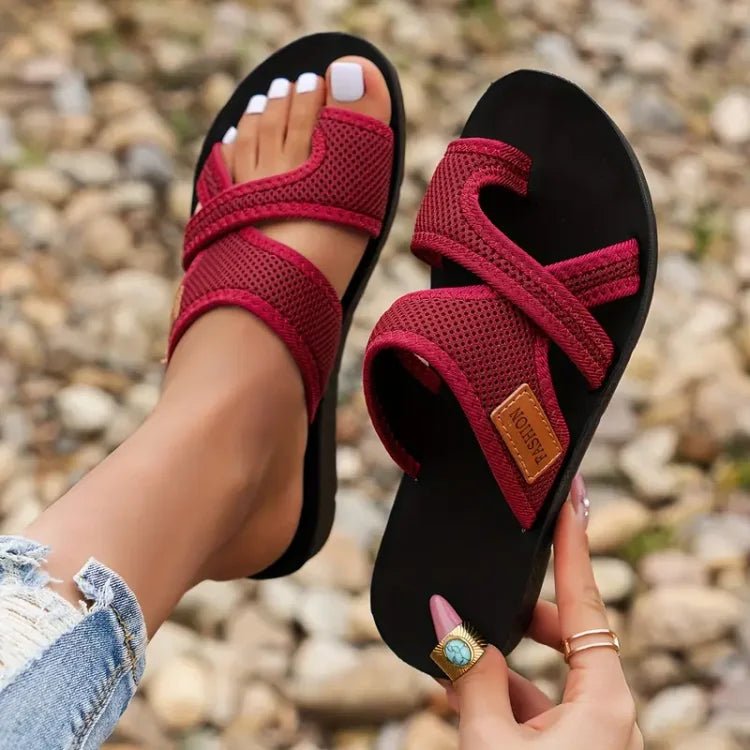 Zara - Women's Orthopaedic Cross Strap Flat Sandals - Sandals - Red - Taylor & Bennett