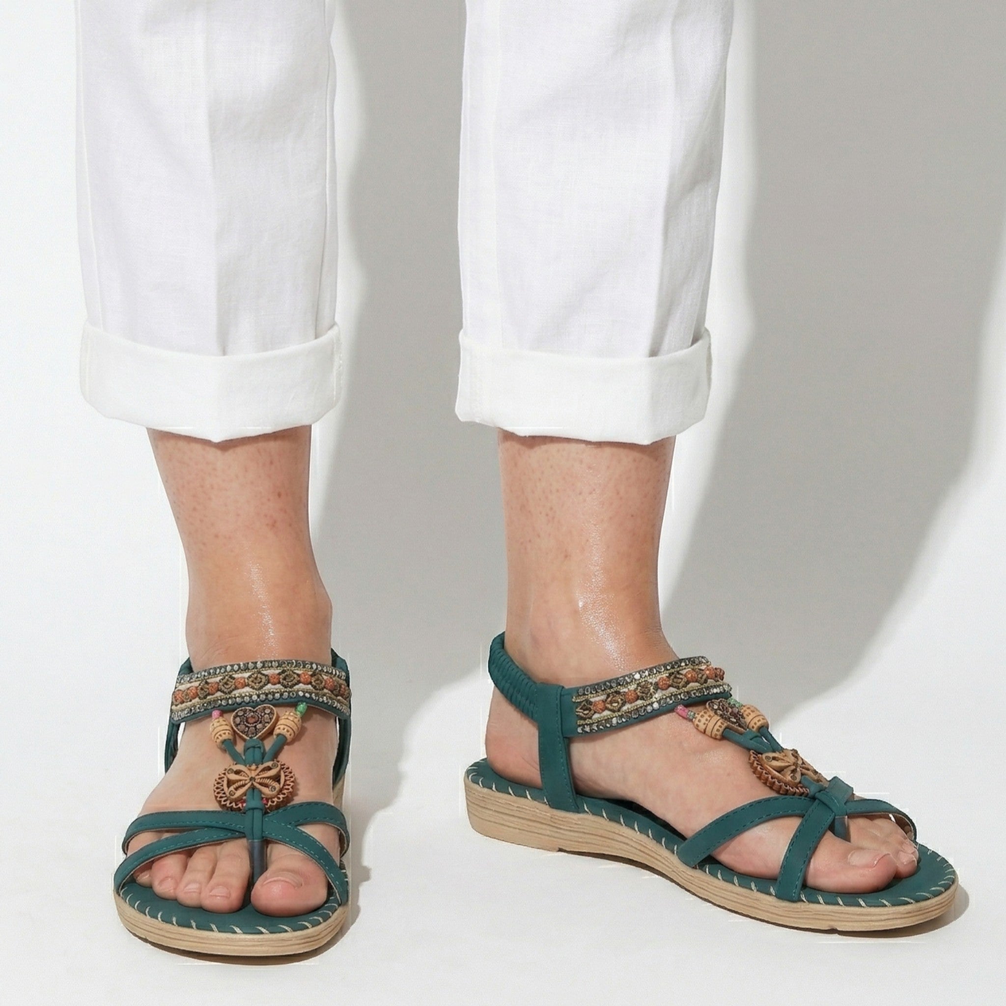 Zoe - Women's Boho Flat Sandals - Sandals - Green - Taylor & Bennett