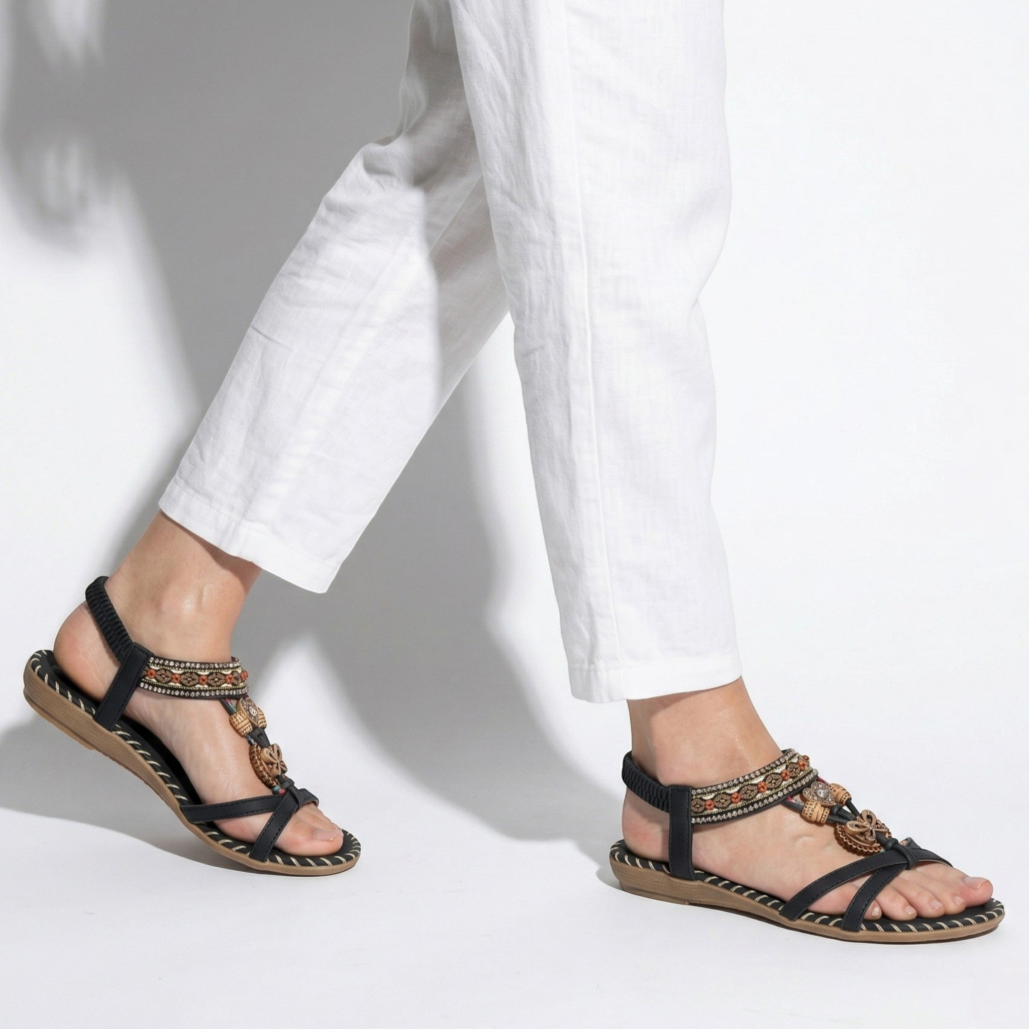 Zoe - Women's Boho Flat Sandals - Sandals - Black - Taylor & Bennett