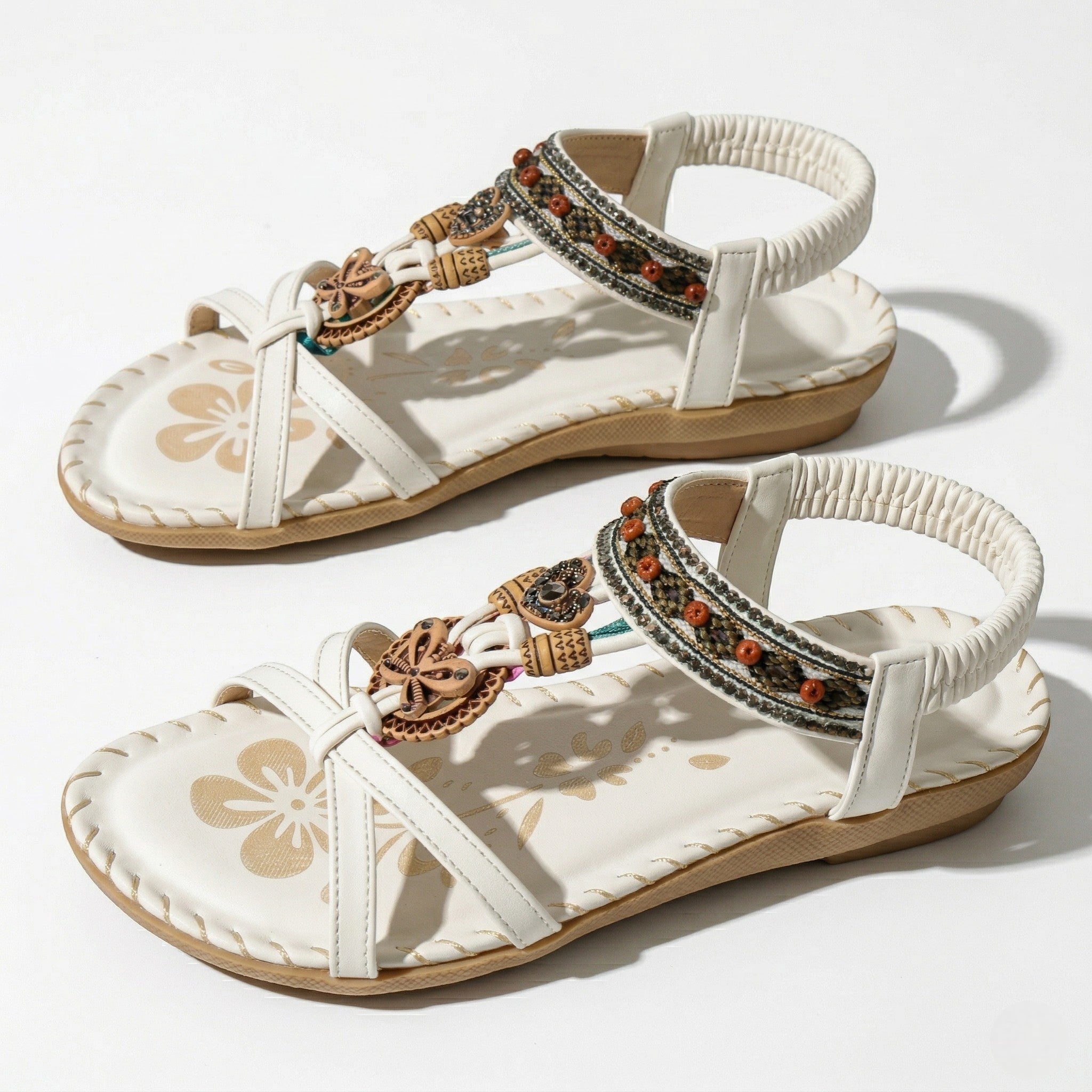 Zoe - Women's Boho Flat Sandals - Sandals - White - Taylor & Bennett