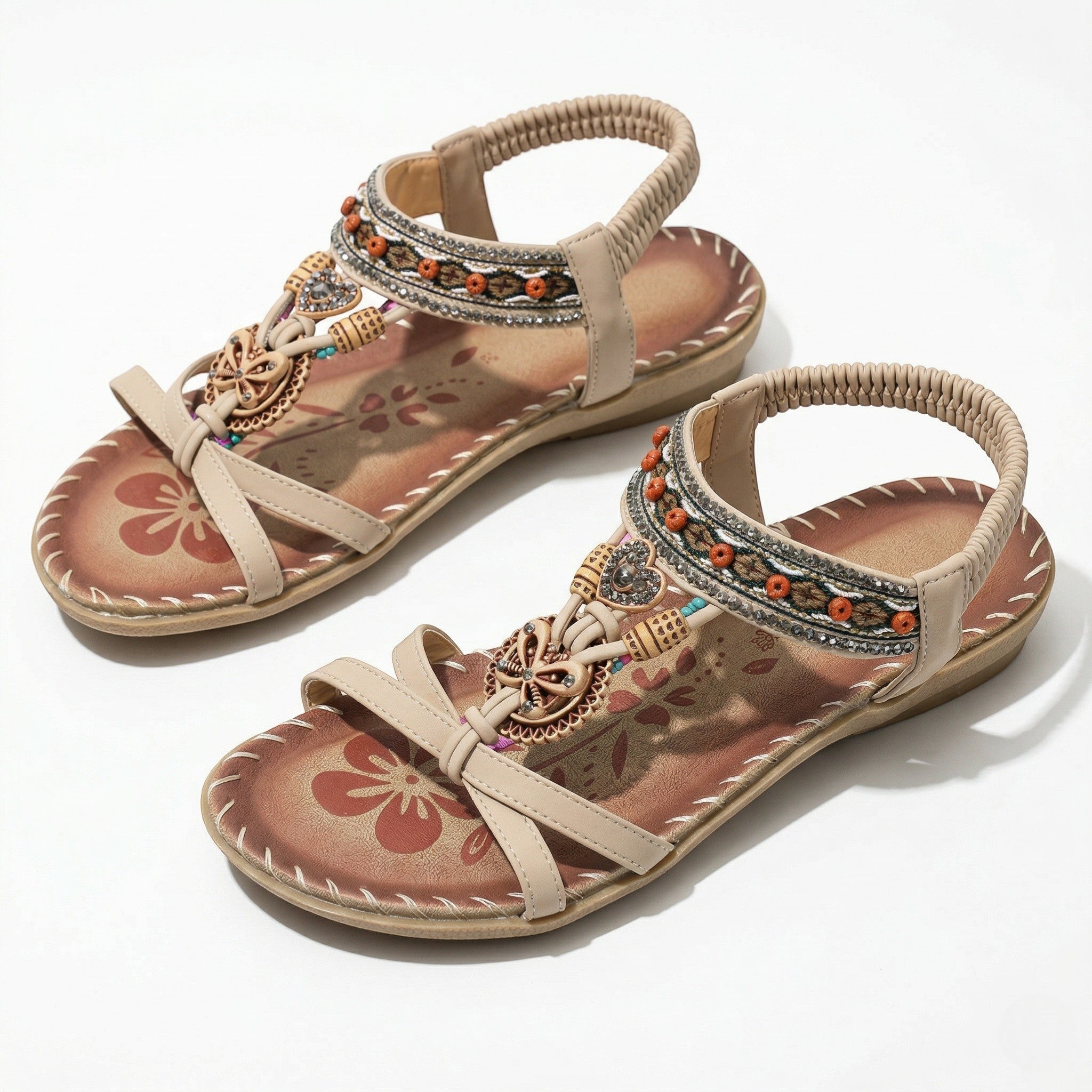 Zoe - Women's Boho Flat Sandals - Sandals - Beige - Taylor & Bennett