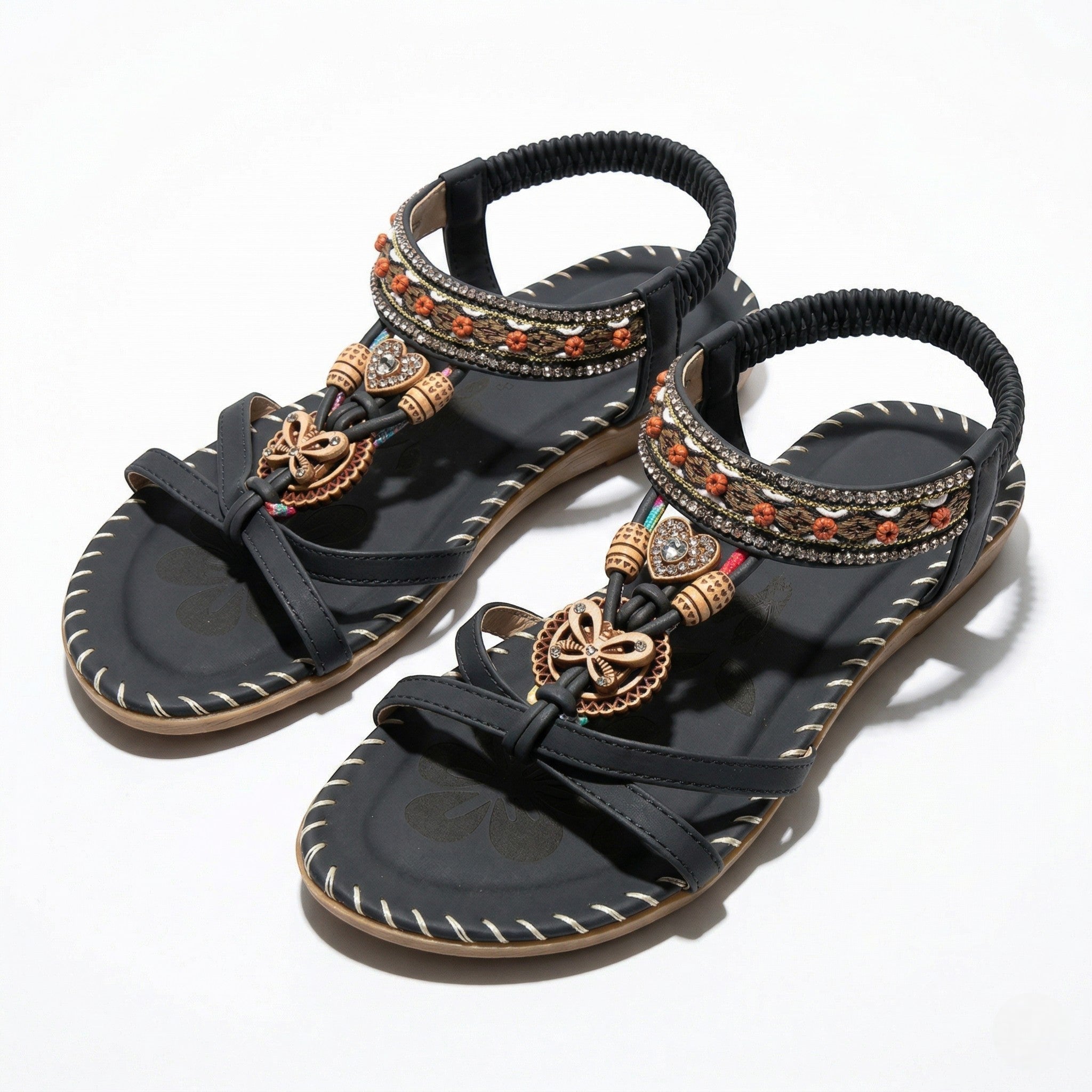 Zoe - Women's Boho Flat Sandals - Sandals - Black - Taylor & Bennett