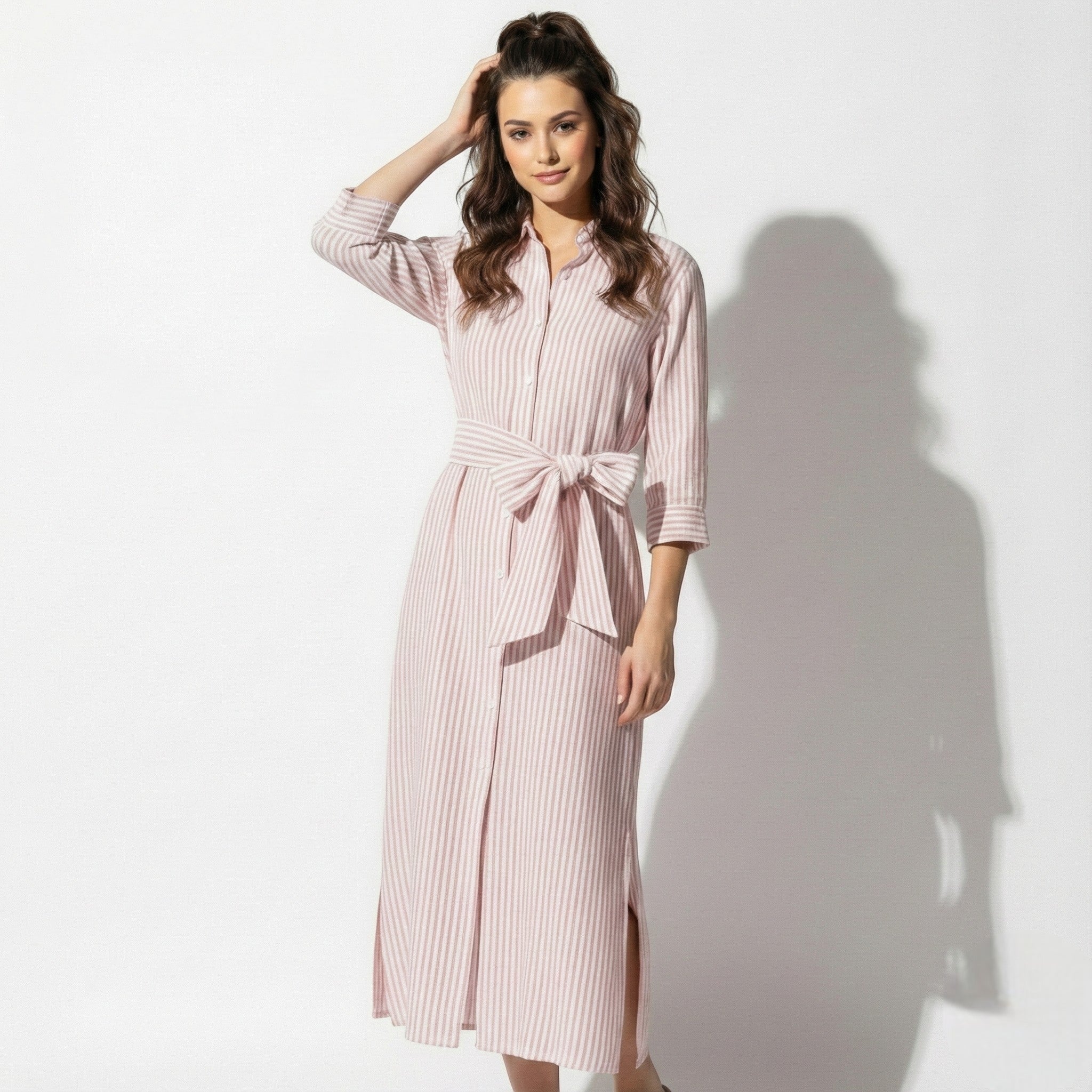 Zoe - Women's Striped Oversized Shirt Dress with Button Front - Dresses - Pink - Taylor & Bennett
