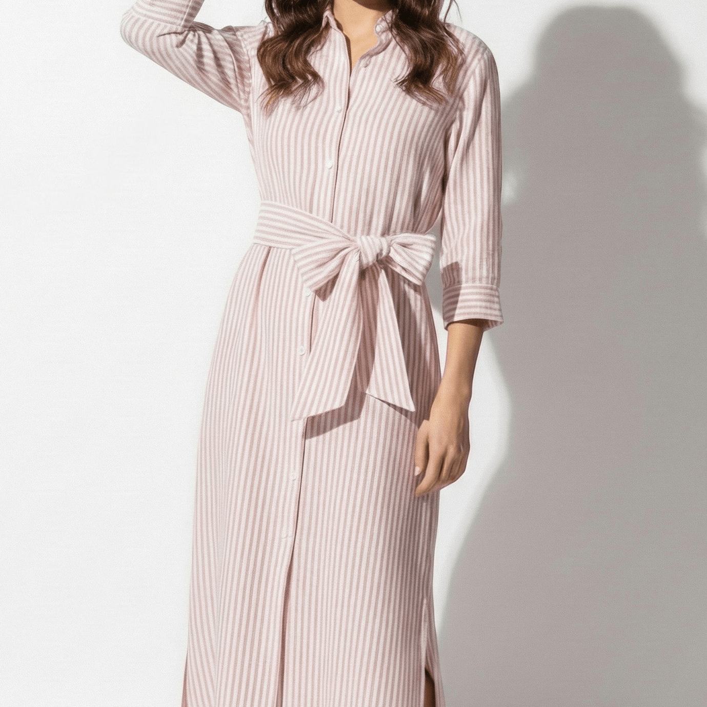 Zoe - Women's Striped Oversized Shirt Dress with Button Front - Dresses - Pink - Taylor & Bennett