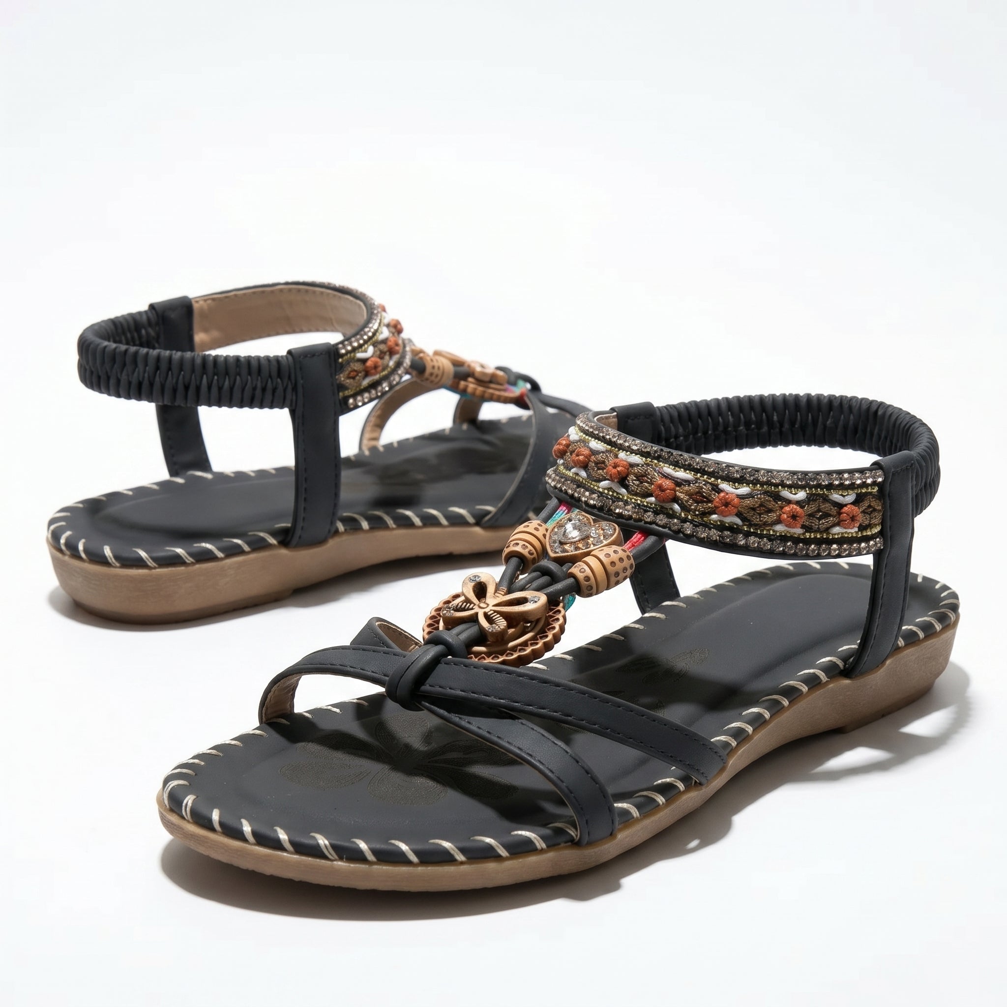 Zoe - Women's Summer Boho Flat Sandals - Sandals - Black - Taylor & Bennett