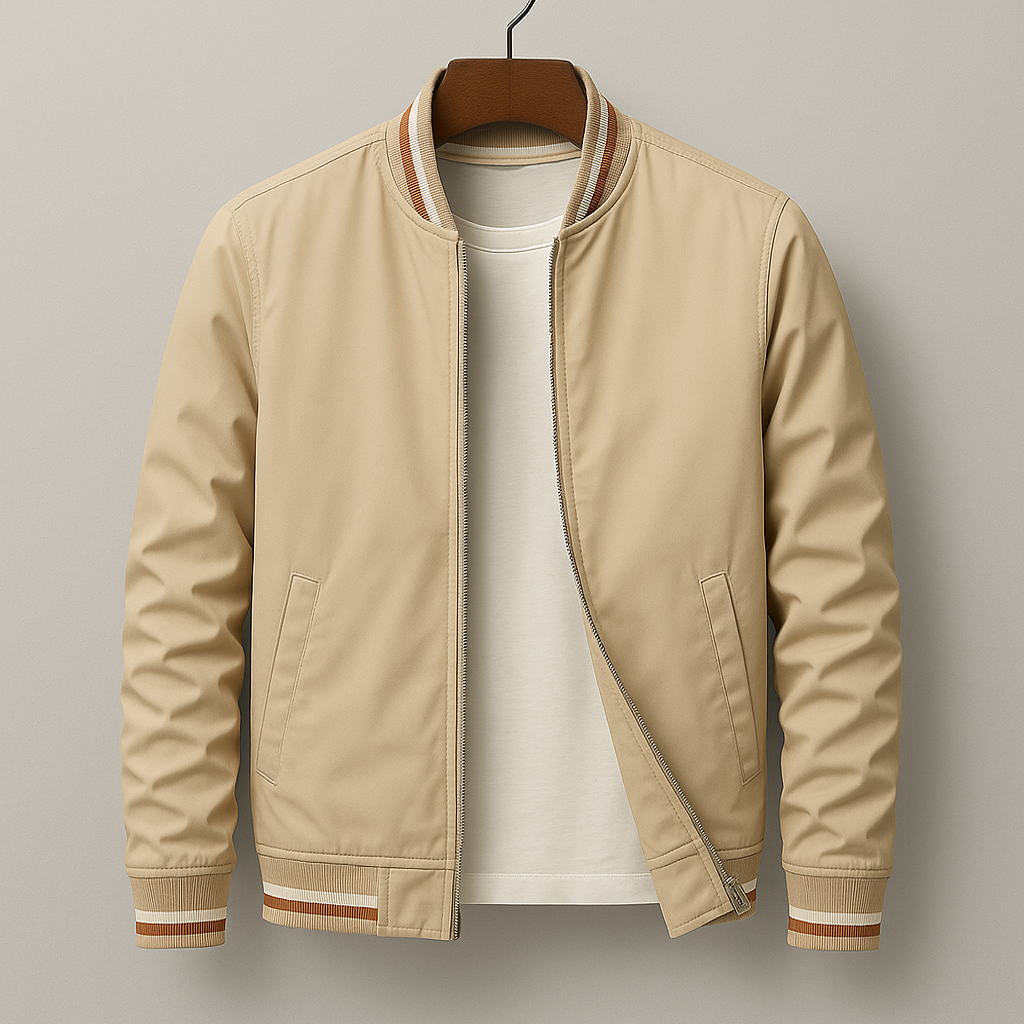 Colton - Men's Bomber Jacket with Striped Ribbed Trim
