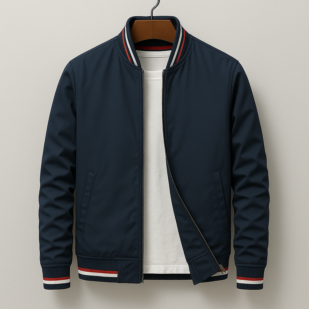 Colton - Men's Bomber Jacket with Striped Ribbed Trim