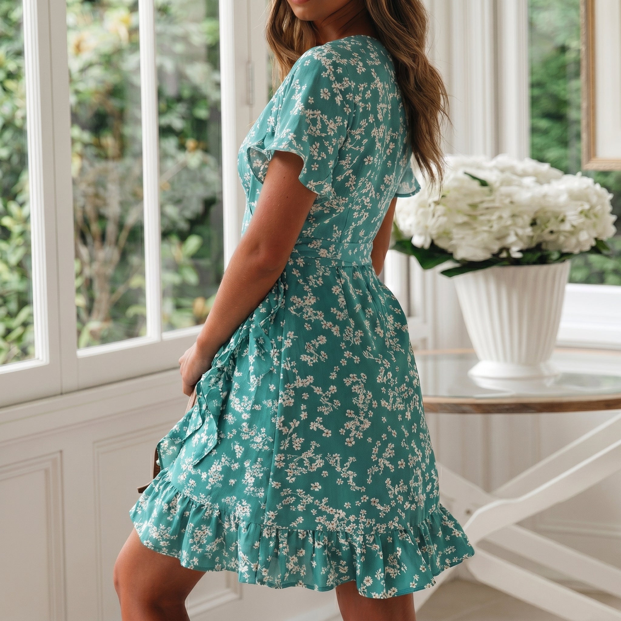 Georgia - Women's Summer Floral Ruffle Hem Mini Dress