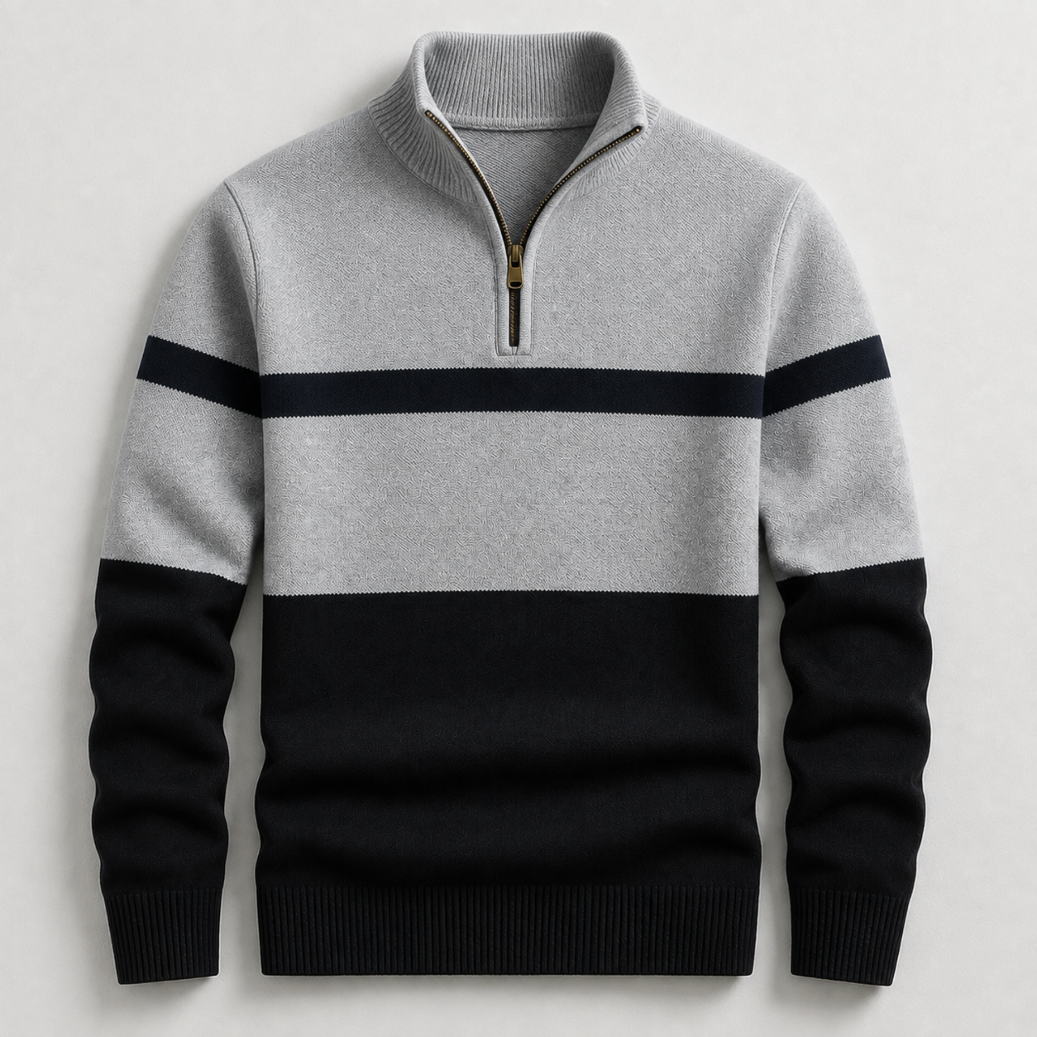 Arthur - Men's Colour-Block Quarter-Zip Jumper with Stripe Detail