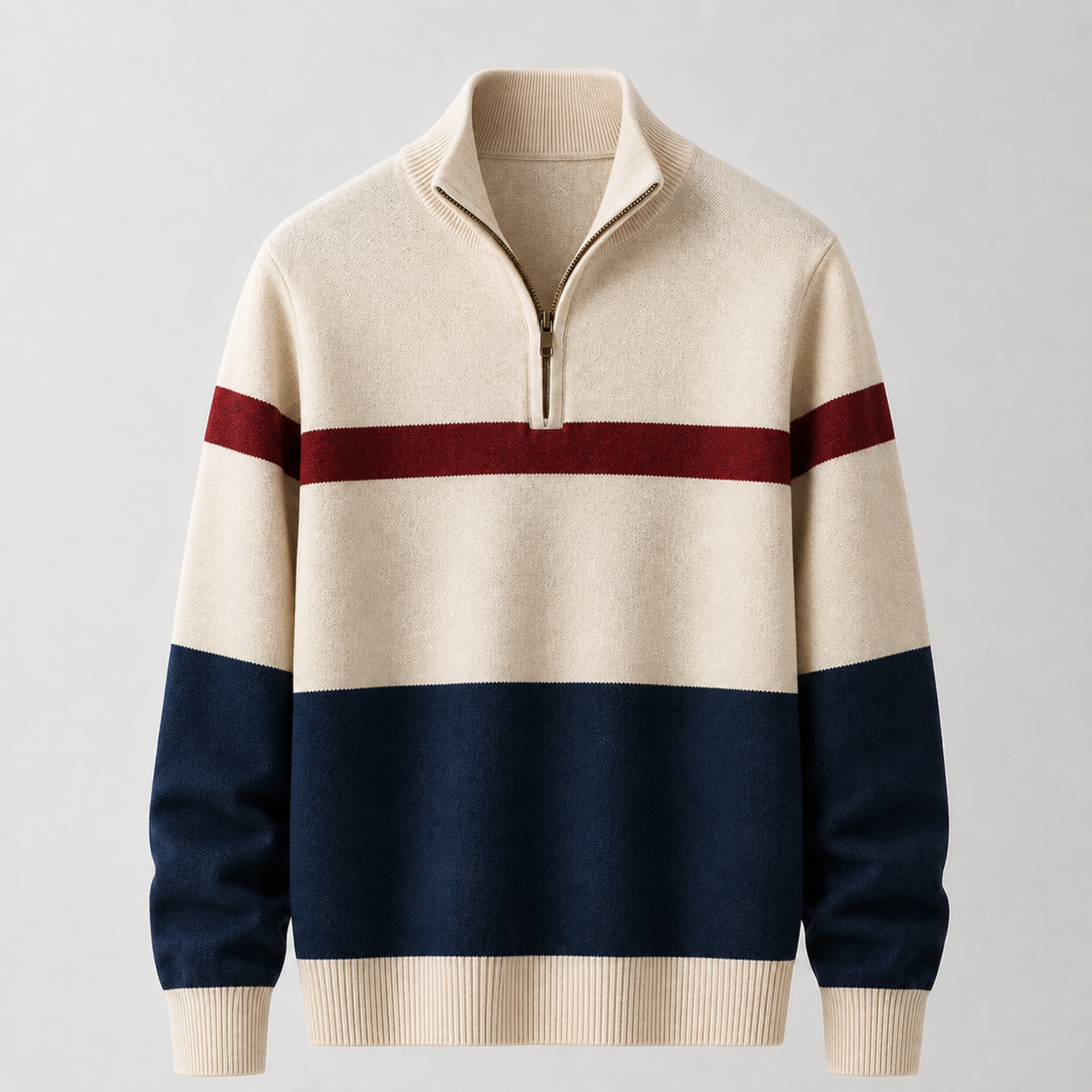 Arthur - Men's Colour-Block Quarter-Zip Jumper with Stripe Detail