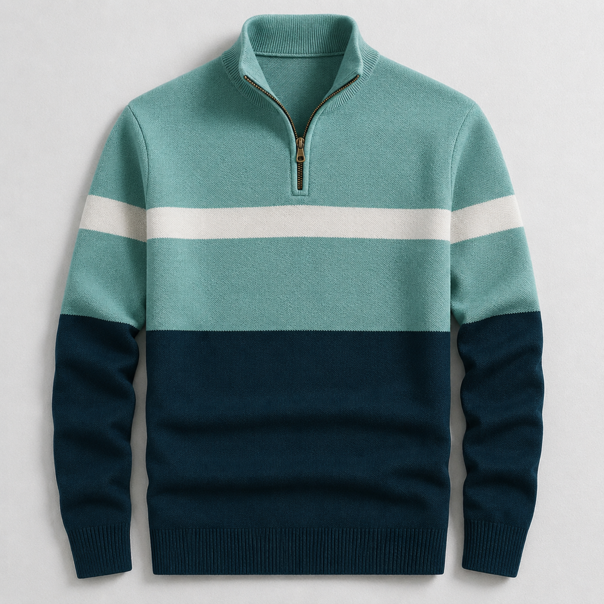 Arthur - Men's Colour-Block Quarter-Zip Jumper with Stripe Detail
