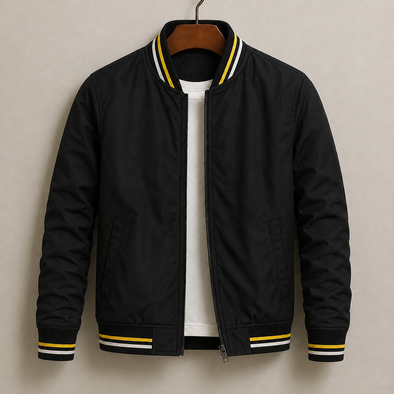 Colton - Men's Bomber Jacket with Striped Ribbed Trim