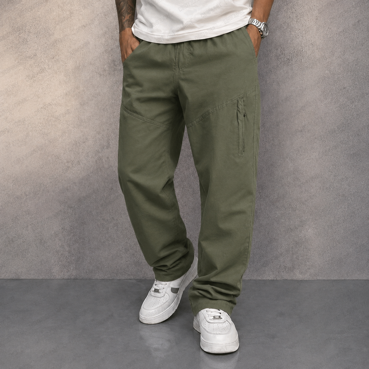 James - Men's Straight Leg Cargo Trousers with Zip Pockets