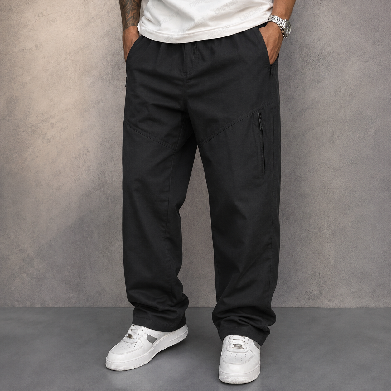 James - Men's Straight Leg Cargo Trousers with Zip Pockets