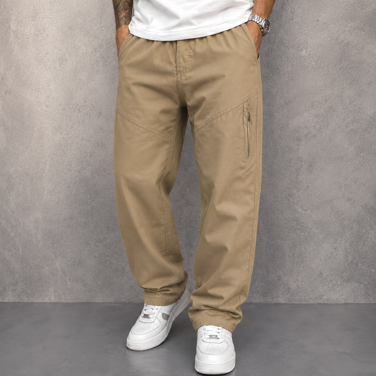 James - Men's Straight Leg Cargo Trousers with Zip Pockets