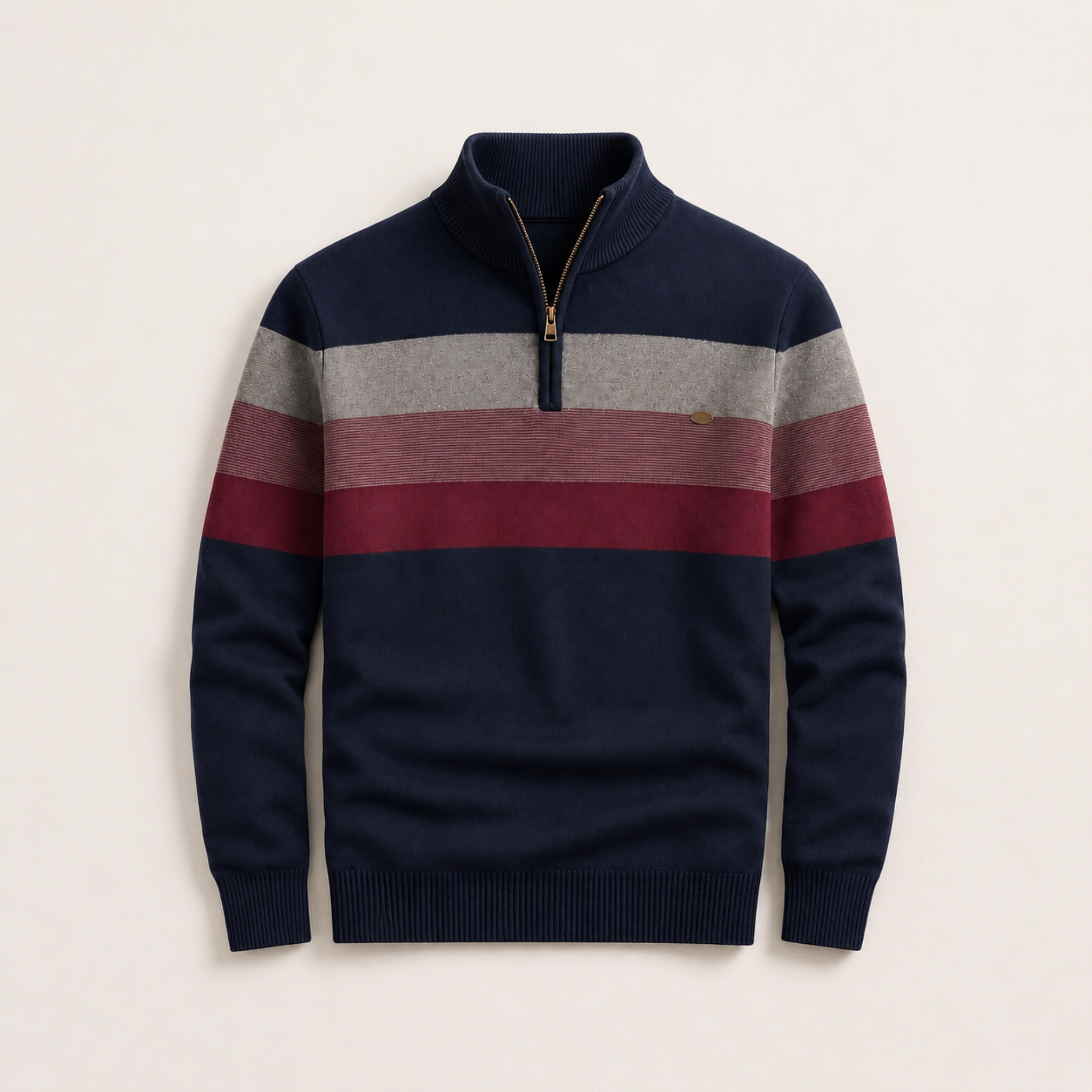 James - Men's Quarter-Zip Striped Knit Jumper with Ribbed Trim