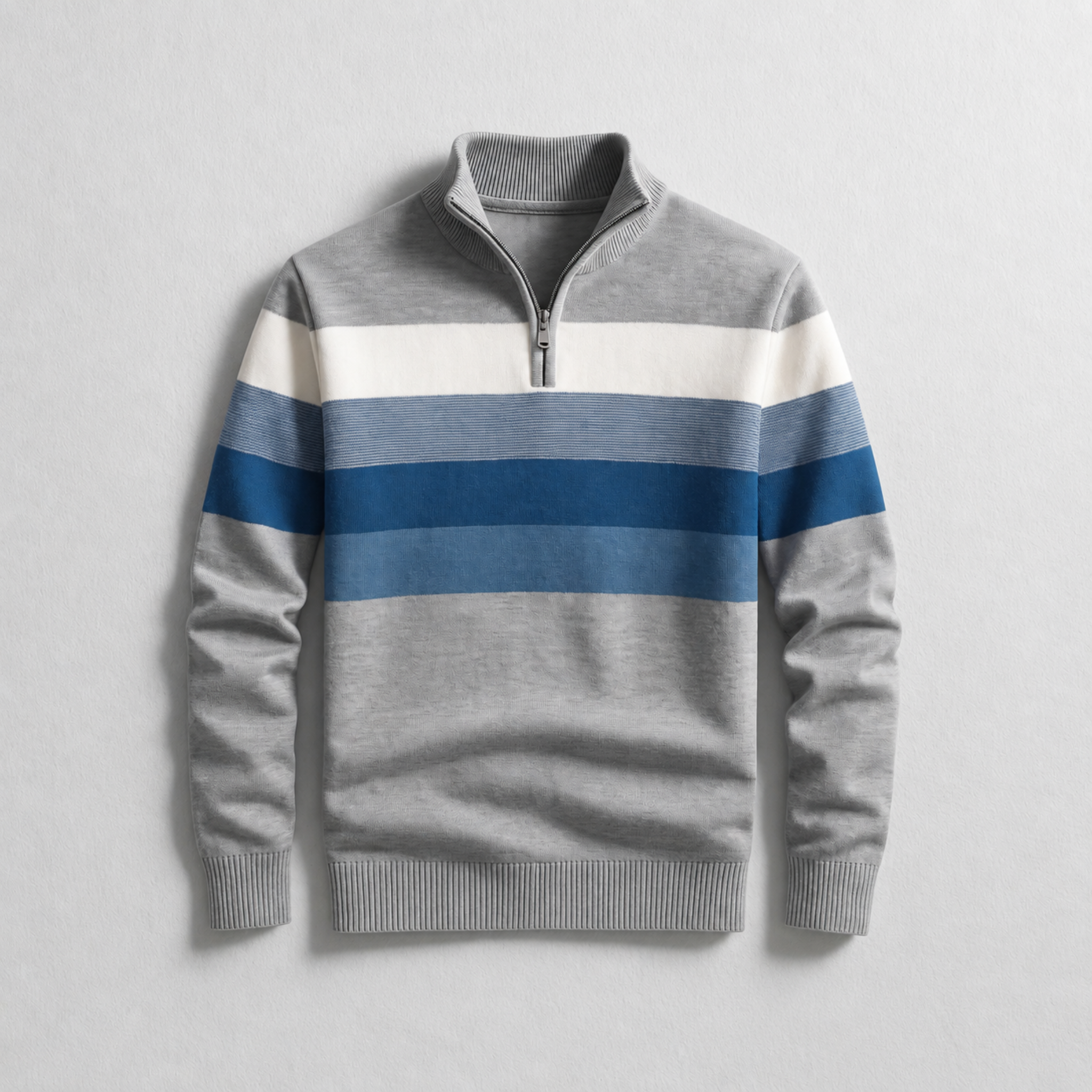 James - Men's Quarter-Zip Striped Knit Jumper with Ribbed Trim